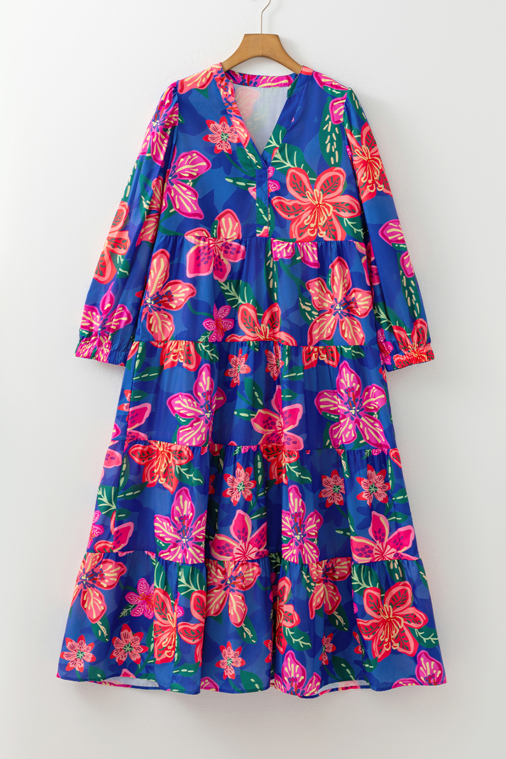 Daily Wear Long Dress for Spring: Blue Floral Pattern, H-Line Silhouette - Detail View 7 Daily Wear Long Dress for Spring: Blue Floral Pattern, H-Line Silhouette - Detail View 7