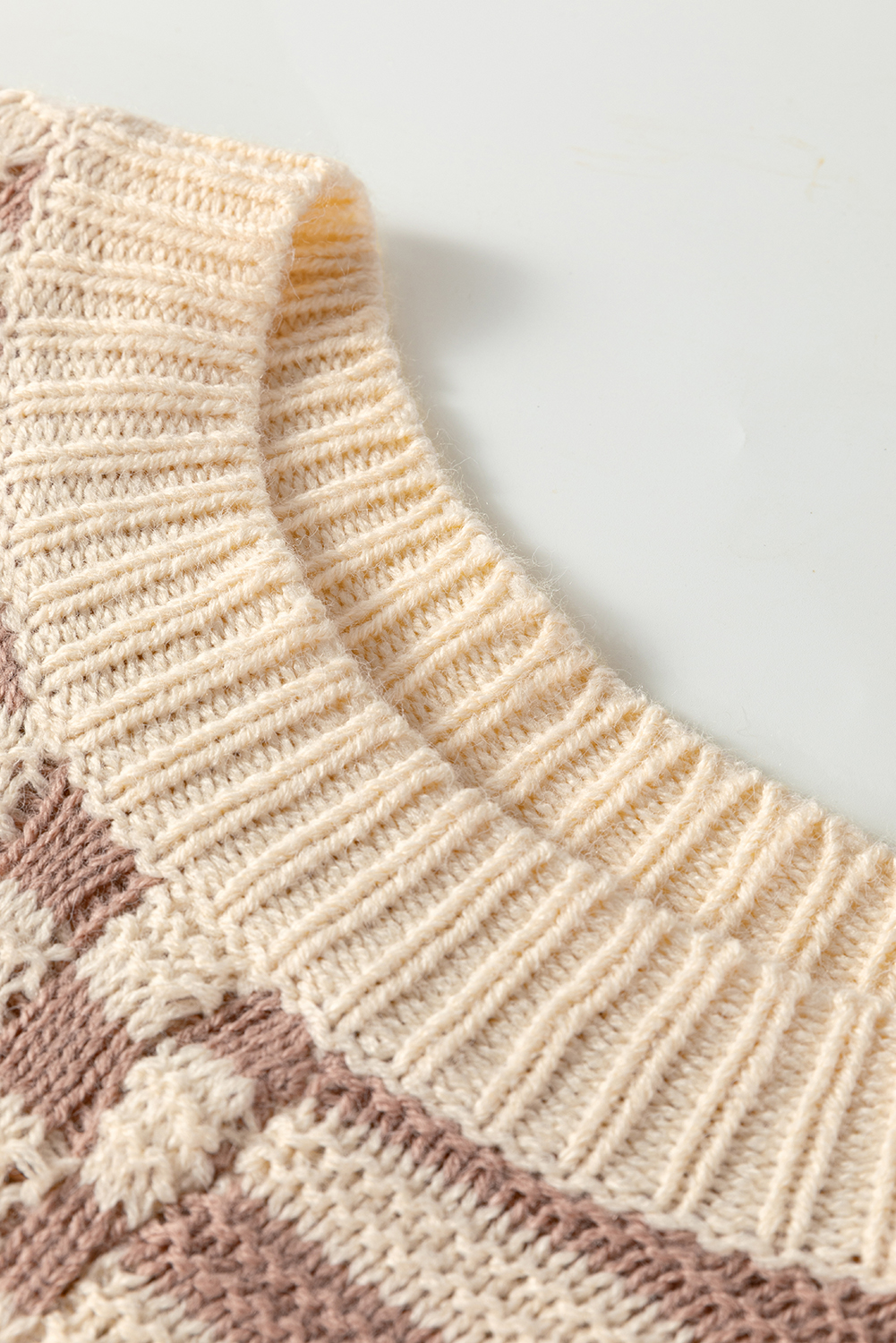 Stylish Khaki Stripe and Plaid Patterned Drop Shoulder Sweater for Daily Wear - Detail View 11 Stylish Khaki Stripe and Plaid Patterned Drop Shoulder Sweater for Daily Wear - Detail View 11