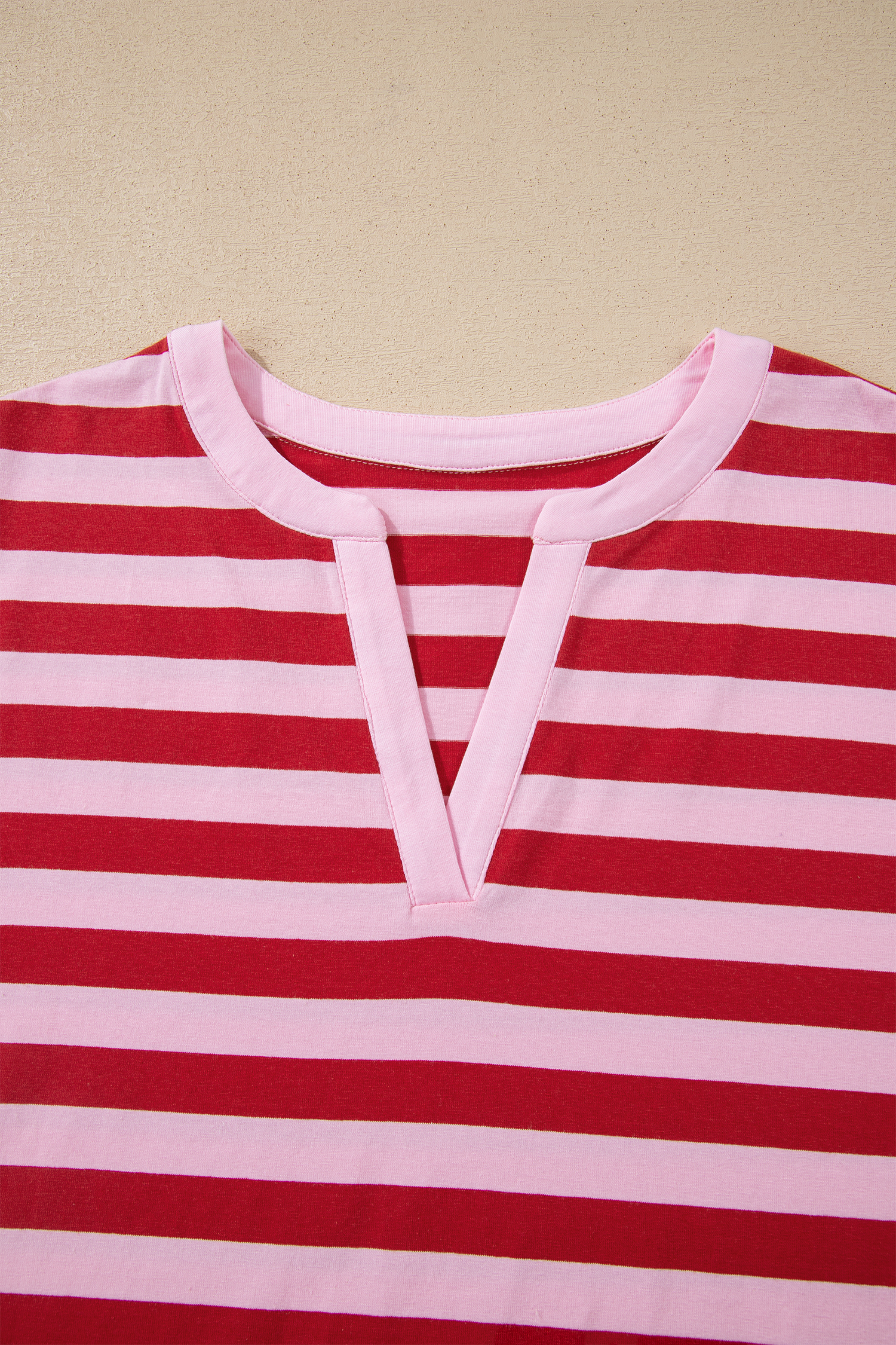 Chic Pink Stripe Casual V Neck T-Shirt for Women – Ideal Summer Companion - Detail View 6 Chic Pink Stripe Casual V Neck T-Shirt for Women – Ideal Summer Companion - Detail View 6