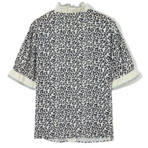 Women's Plus Leopard Print Blouse – Frilled V Neck Short Sleeve Top, Casual Western Summer Shirt - Main View