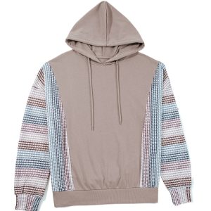 DUNE Colorblock Patchwork Hoodie for Women – Casual Everyday Style in Khaki - Main View
