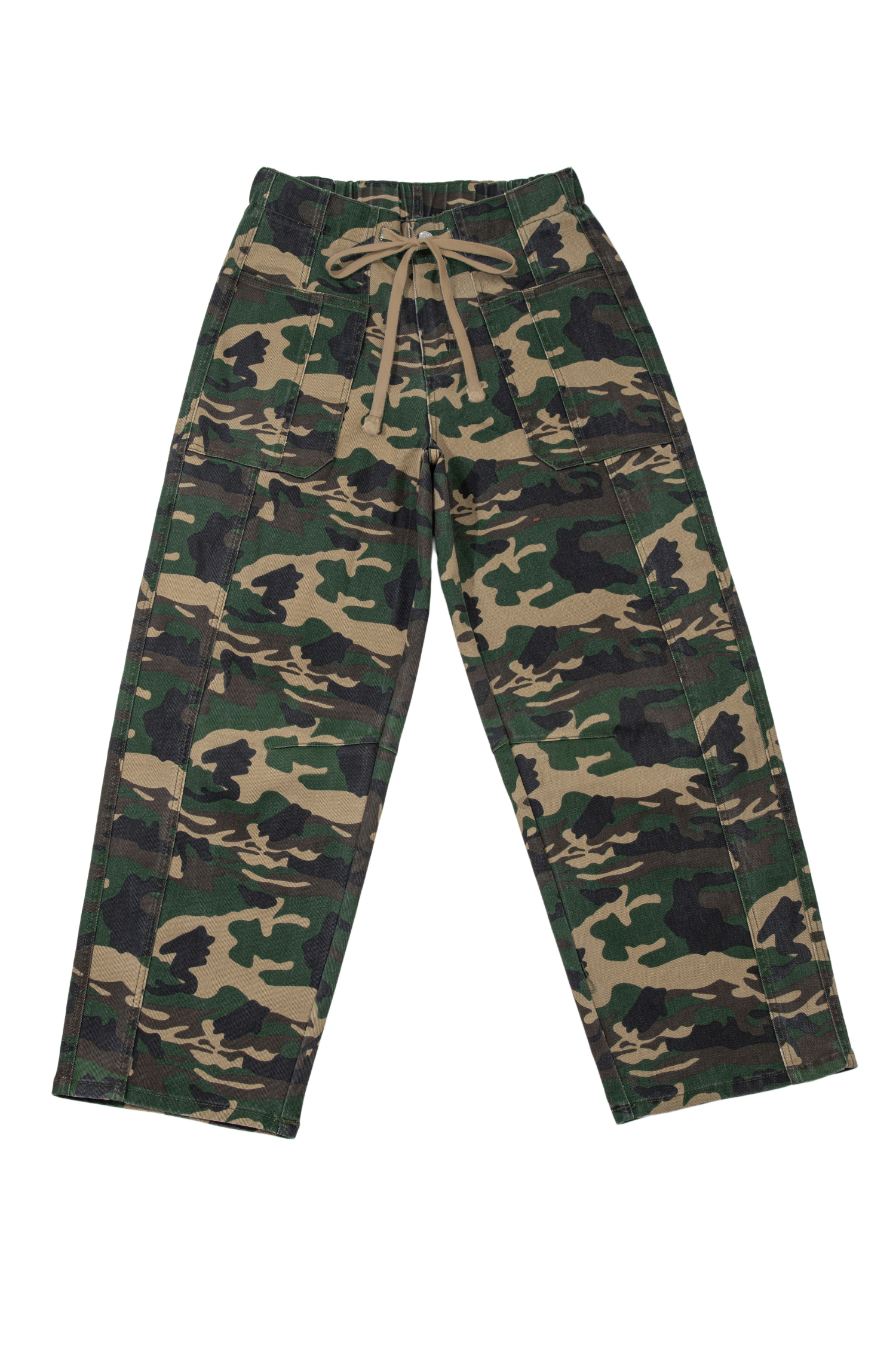 Women's Green Camouflage Barrel Jeans – High Waist Drawstring Design for Casual Daily Wear - Detail View 16 Women's Green Camouflage Barrel Jeans – High Waist Drawstring Design for Casual Daily Wear - Detail View 16