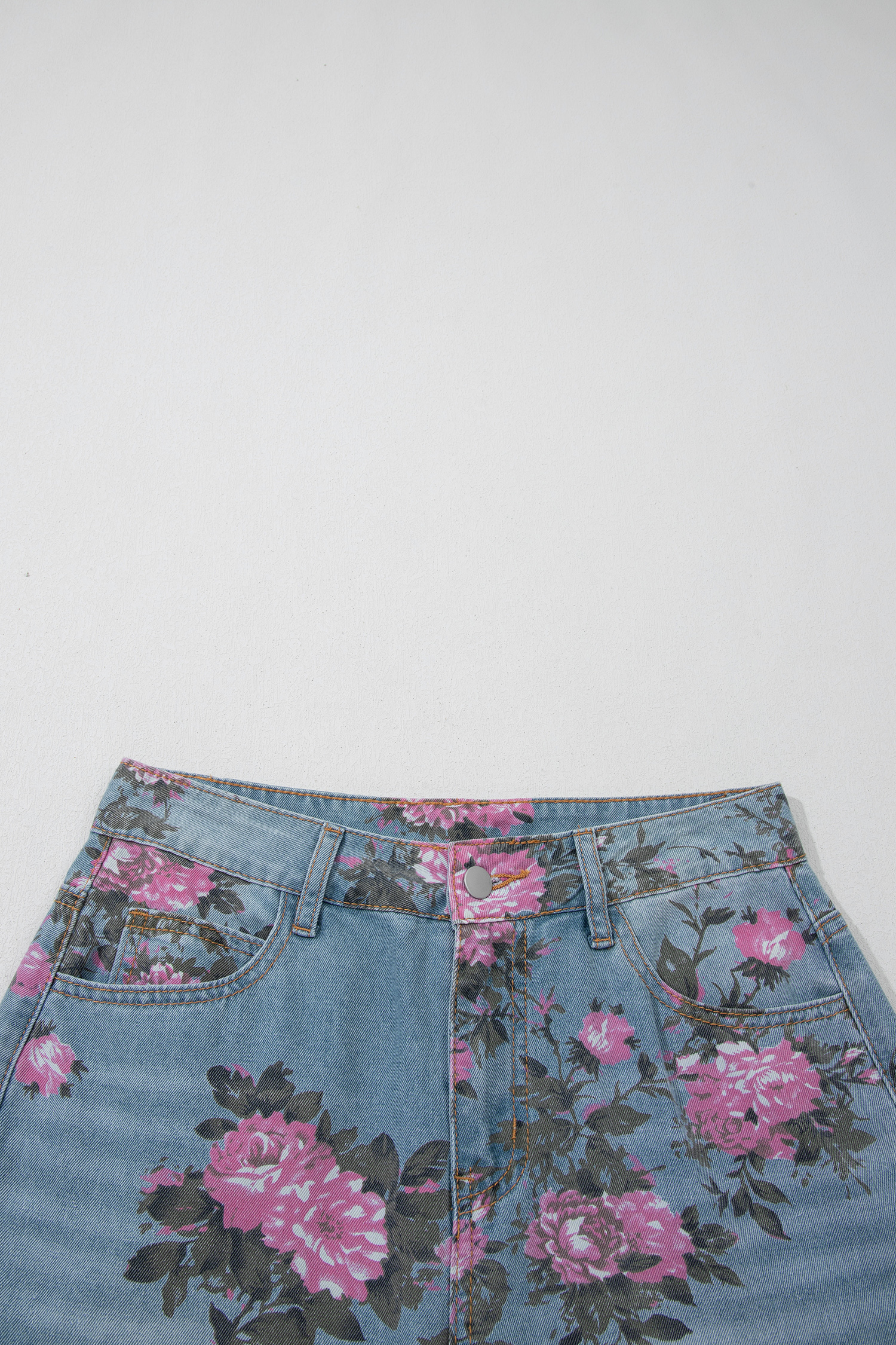 Sky Blue Floral Print Bootcut Jeans for Women – Casual All-Season Denim with Natural Waist - Detail View 16 Sky Blue Floral Print Bootcut Jeans for Women – Casual All-Season Denim with Natural Waist - Detail View 16