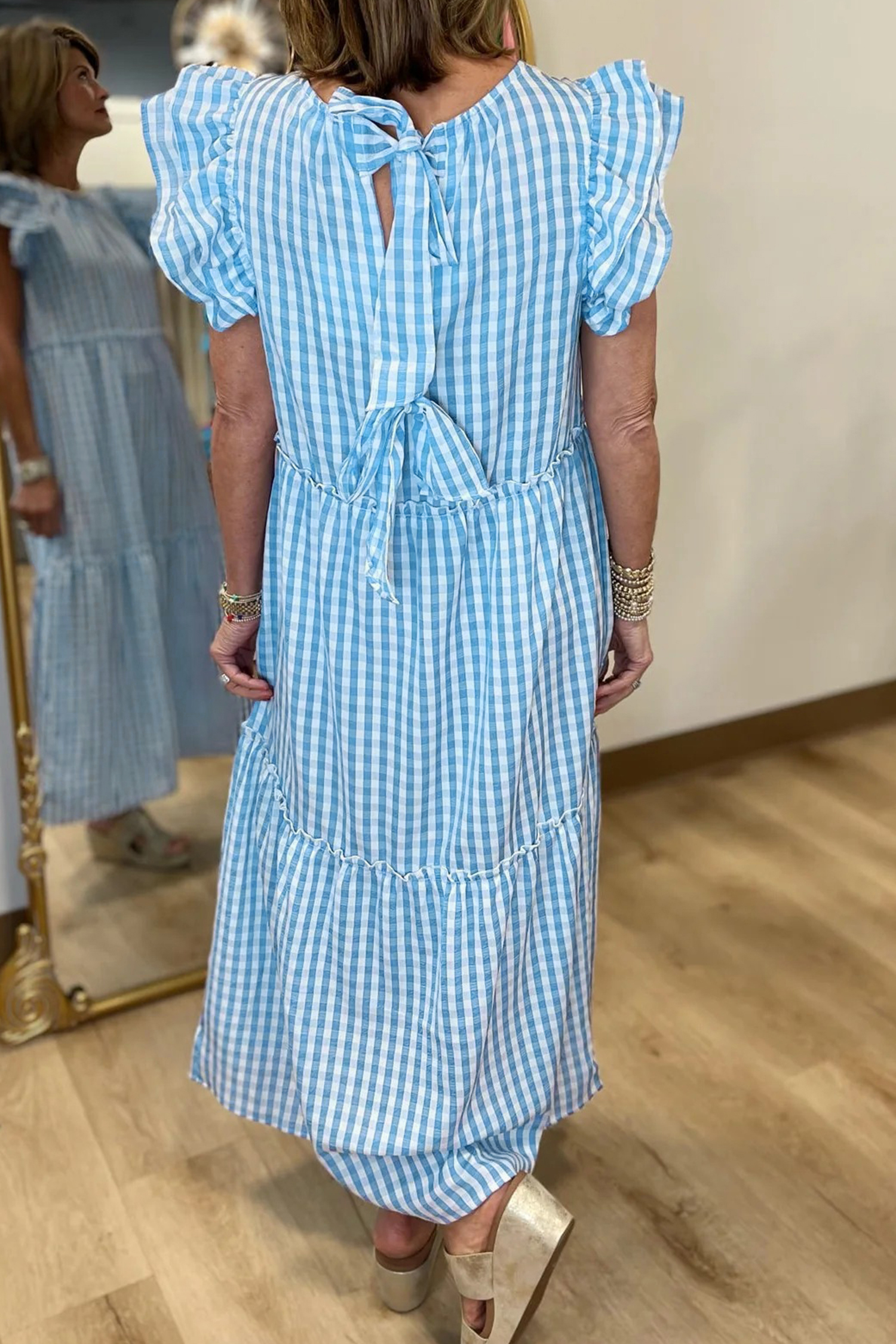 Chic Sky Blue Knot Back Ruffled Maxi Dress for Women – Perfect for Summer Outings and Daily Wear - Detail View 2 Chic Sky Blue Knot Back Ruffled Maxi Dress for Women – Perfect for Summer Outings and Daily Wear - Detail View 2