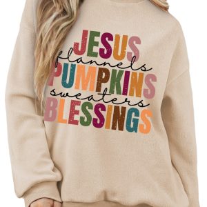 Women's Thanksgiving Graphic Sweatshirt, Apricot Mock Neck - Main View