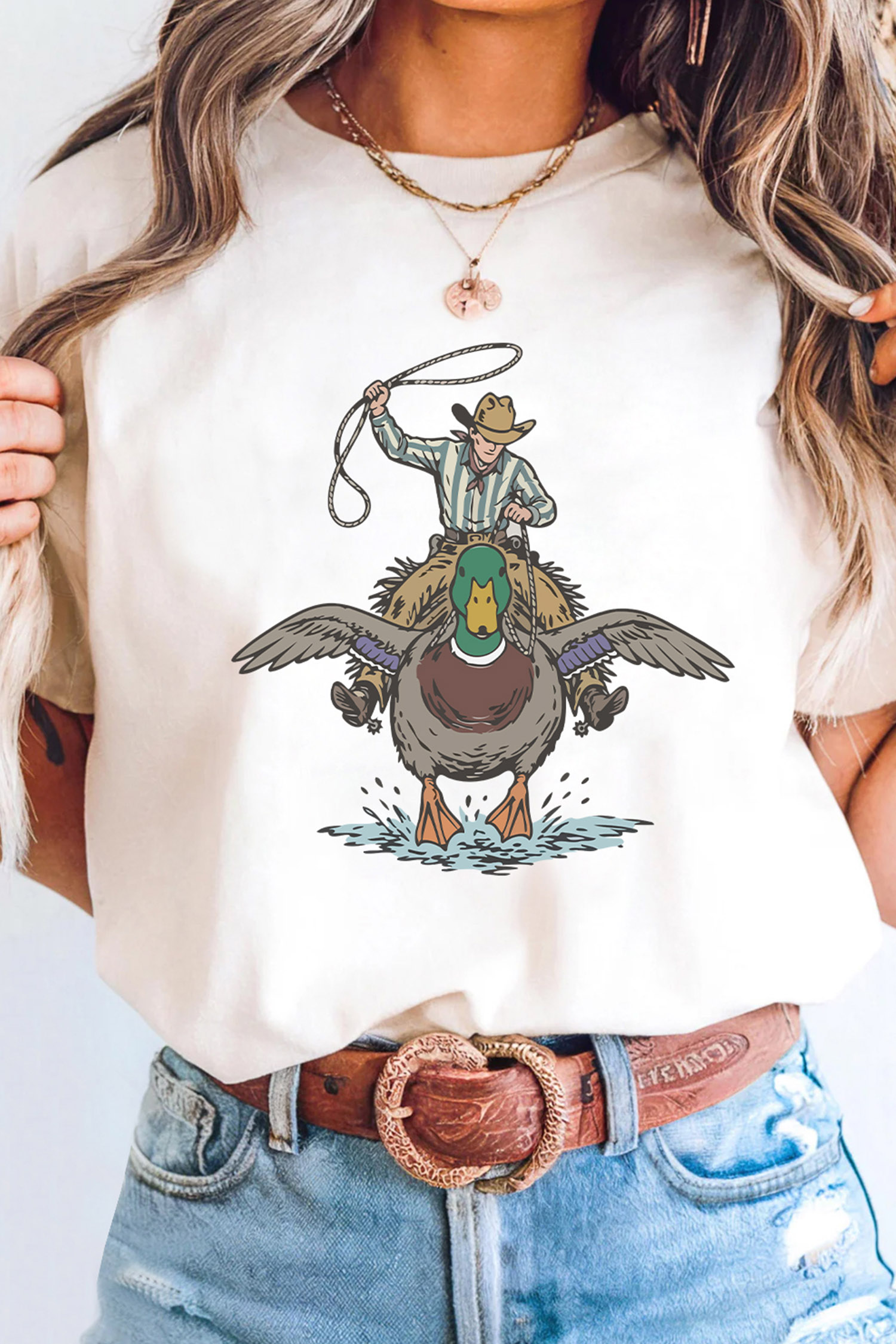Cotton Blend Duck Graphic Tee, Women's Round Neck Shirt - Detail View 3 Cotton Blend Duck Graphic Tee, Women's Round Neck Shirt - Detail View 3