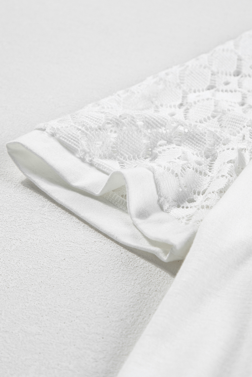 Stylish White Contrast Lace Raglan Tee for Women – Perfect for Daily Outings & Relaxed Looks - Detail View 8 Stylish White Contrast Lace Raglan Tee for Women – Perfect for Daily Outings & Relaxed Looks - Detail View 8
