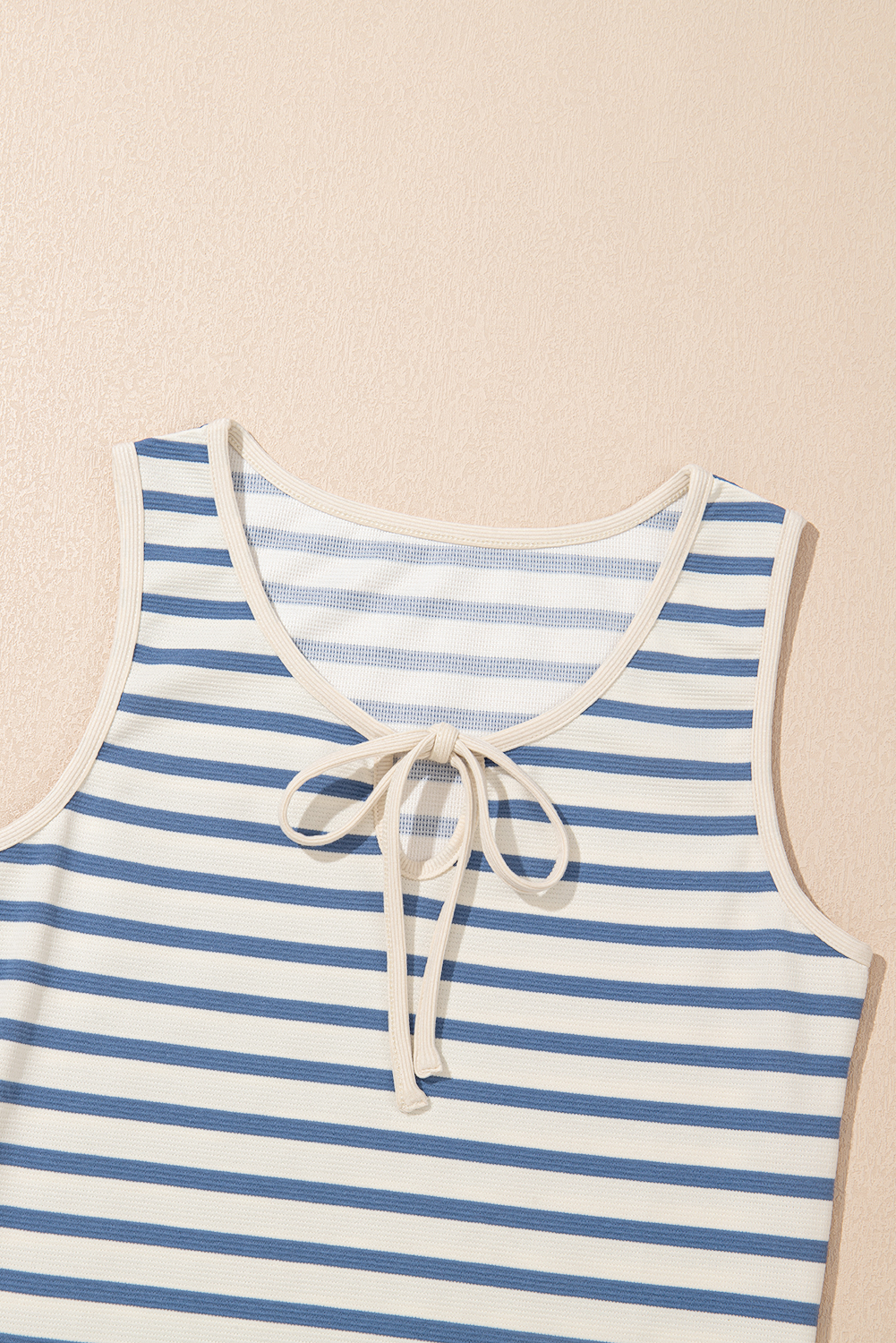 Sky Blue Stripe Midi Dress for Women – Sleeveless V Neck Casual Style for Summer Outings - Detail View 7 Sky Blue Stripe Midi Dress for Women – Sleeveless V Neck Casual Style for Summer Outings - Detail View 7