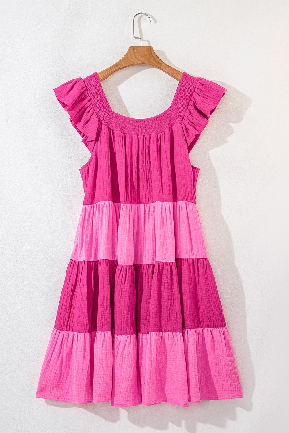 Flattering Short A-Line Dress with Smocked Square Neck and Flutter Details - Detail View 10 Flattering Short A-Line Dress with Smocked Square Neck and Flutter Details - Detail View 10