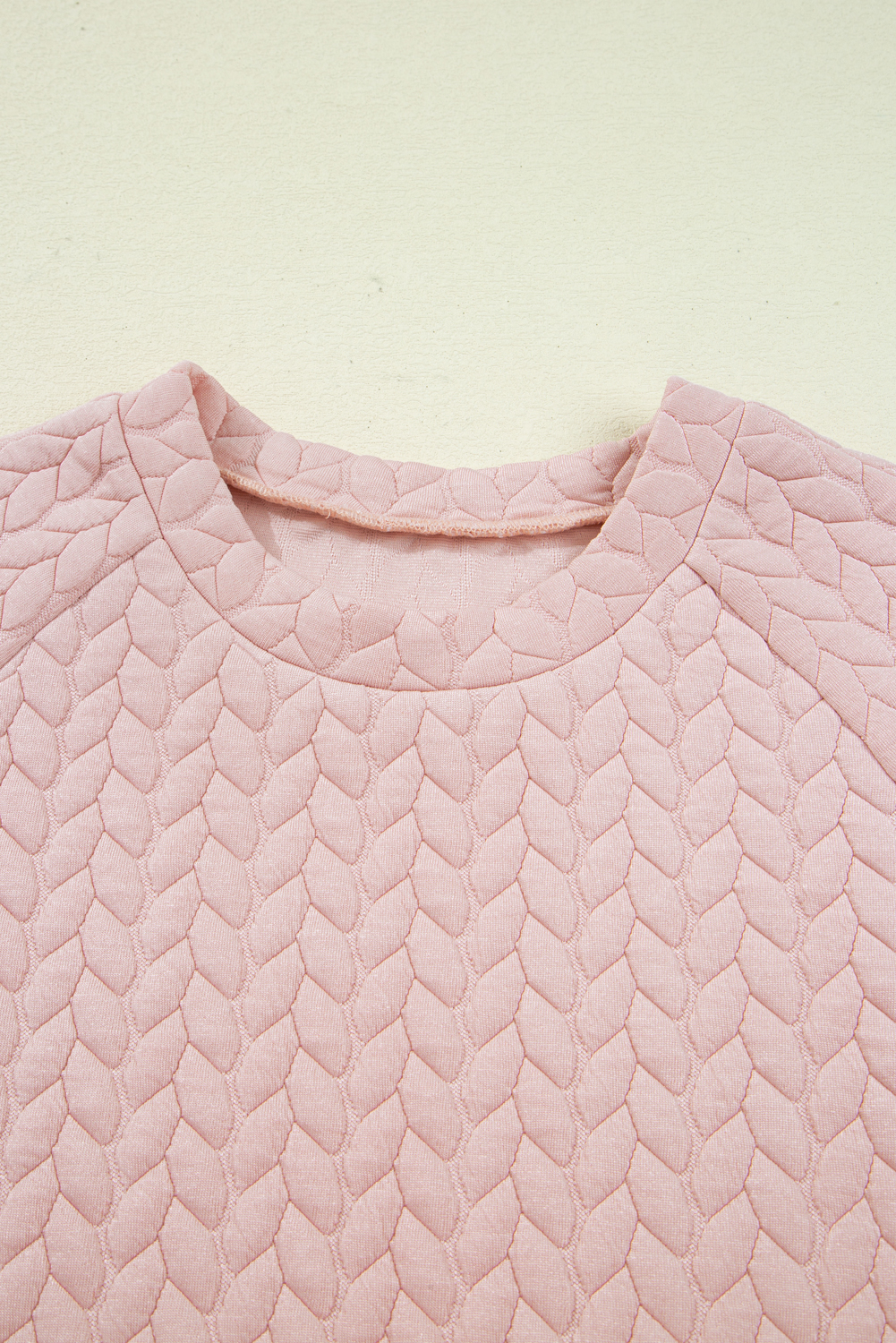 Pink Textured Lounge Set, Casual Bracelet Sleeve Pant Outfit - Detail View 6 Pink Textured Lounge Set, Casual Bracelet Sleeve Pant Outfit - Detail View 6