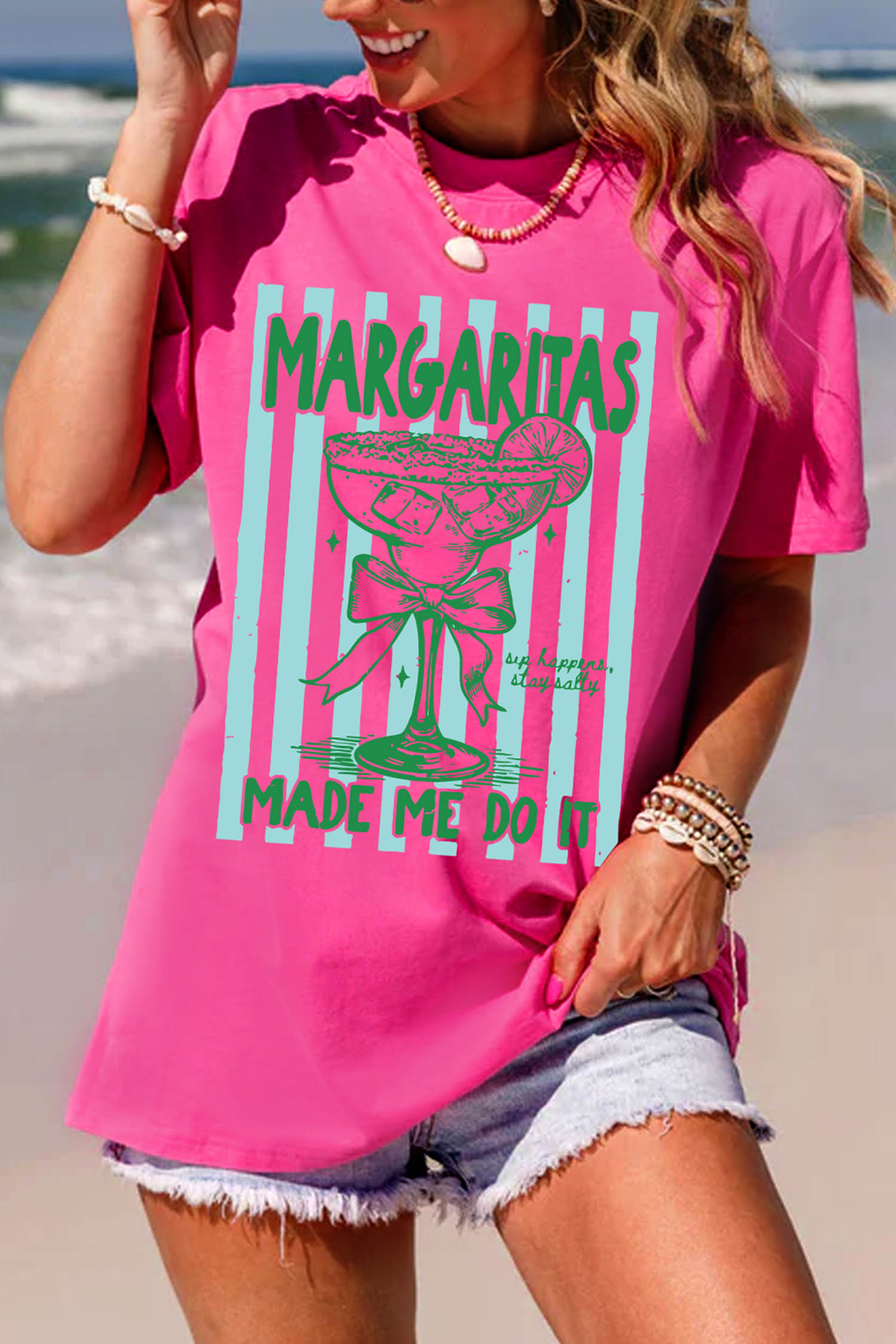 Casual Women's Rose Red T-Shirt – Fun "Margaritas Made Me Do It" Graphic Print, Short Sleeve Summer Top - Detail View 5 Casual Women's Rose Red T-Shirt – Fun "Margaritas Made Me Do It" Graphic Print, Short Sleeve Summer Top - Detail View 5