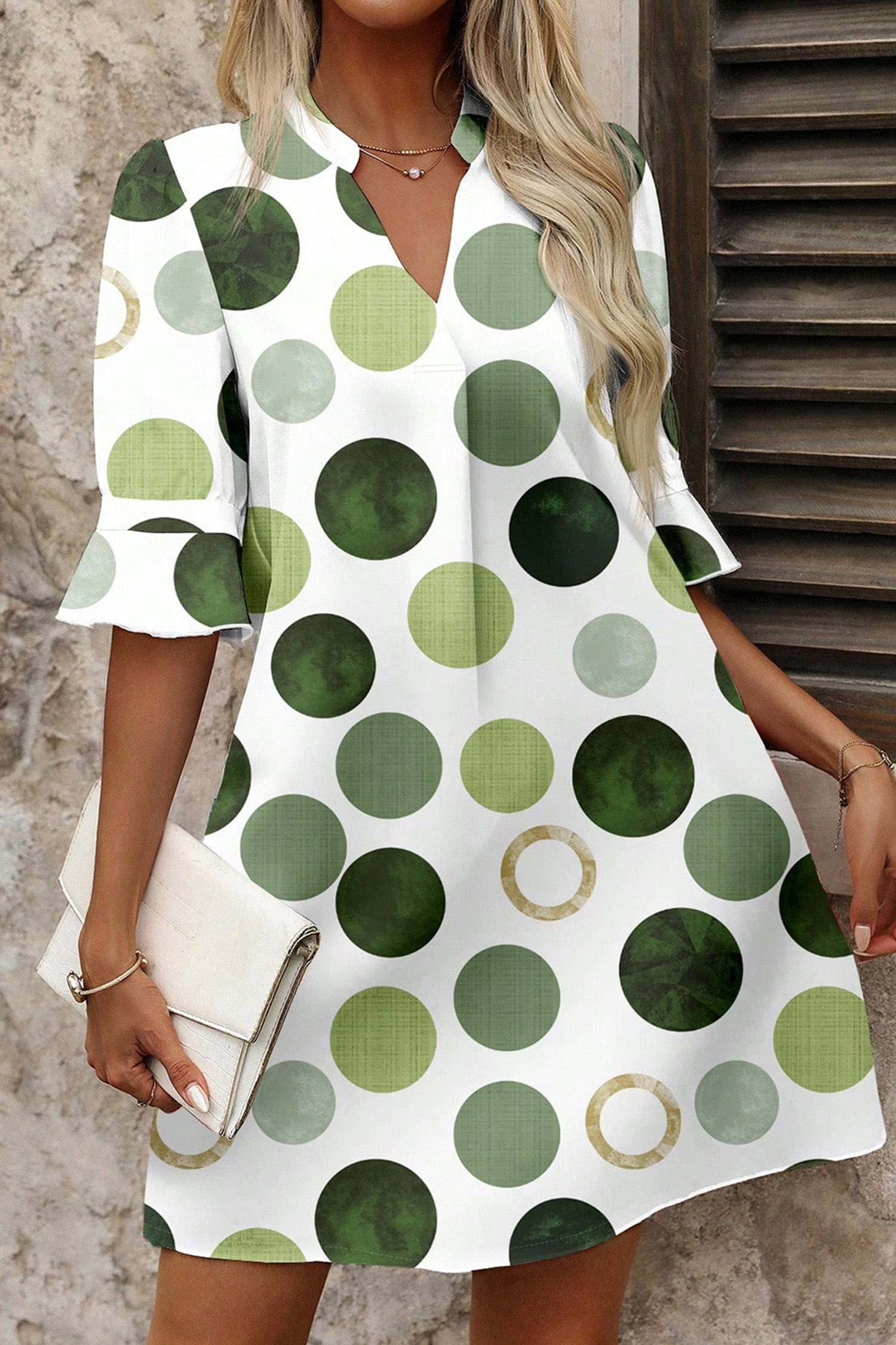 Women's V-Neck Polka Dot Mini Dress – Cute Vacation Gift - Detail View 9 Women's V-Neck Polka Dot Mini Dress – Cute Vacation Gift - Detail View 9