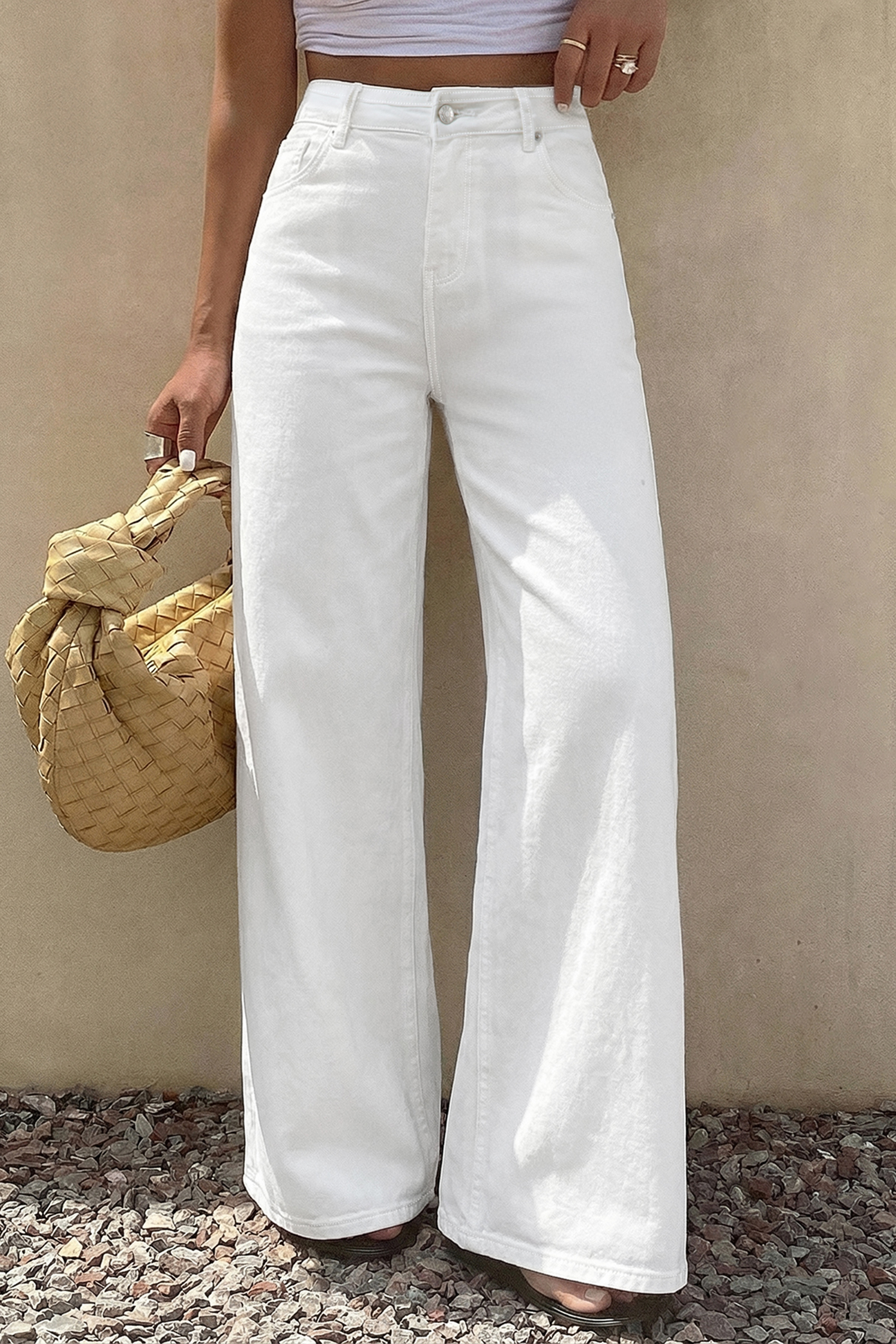 Chic Women's White Wide Leg Denim Jeans – Solid Color Relaxed Fit Pants for Daily Outings - Detail View 6 Chic Women's White Wide Leg Denim Jeans – Solid Color Relaxed Fit Pants for Daily Outings - Detail View 6
