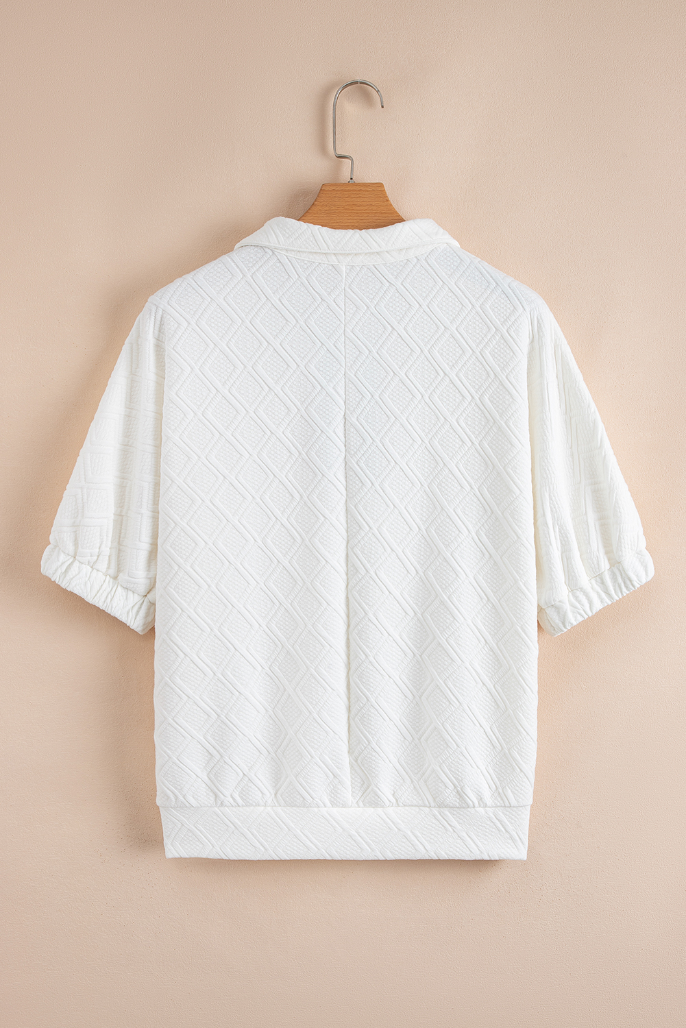 Women's Blouse, White Blouse, Contrast Striped Collar, Textured Fabric, Half Sleeve, Casual Top, Elegant Style, Summer Wear, Daily Wear, Zipper Detail, Chic Design, Fashionable Blouse, Shift Silhouette, Tops & Shirts - Detail View 8 Women's Blouse, White Blouse, Contrast Striped Collar, Textured Fabric, Half Sleeve, Casual Top, Elegant Style, Summer Wear, Daily Wear, Zipper Detail, Chic Design, Fashionable Blouse, Shift Silhouette, Tops & Shirts - Detail View 8