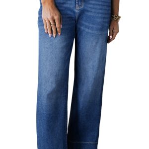 Plus Size Dark Blue Acid Wash Jeans with Contrast Lace-up – Casual Fit for Everyday Comfort - Main View