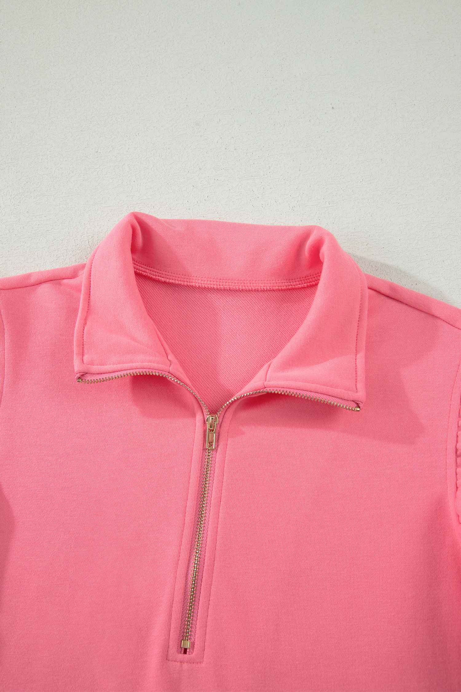 Chic Women's Two Piece Short Set – Ruffle Sleeve Half Zip Outfit, Summer Gift for Her - Detail View 9 Chic Women's Two Piece Short Set – Ruffle Sleeve Half Zip Outfit, Summer Gift for Her - Detail View 9