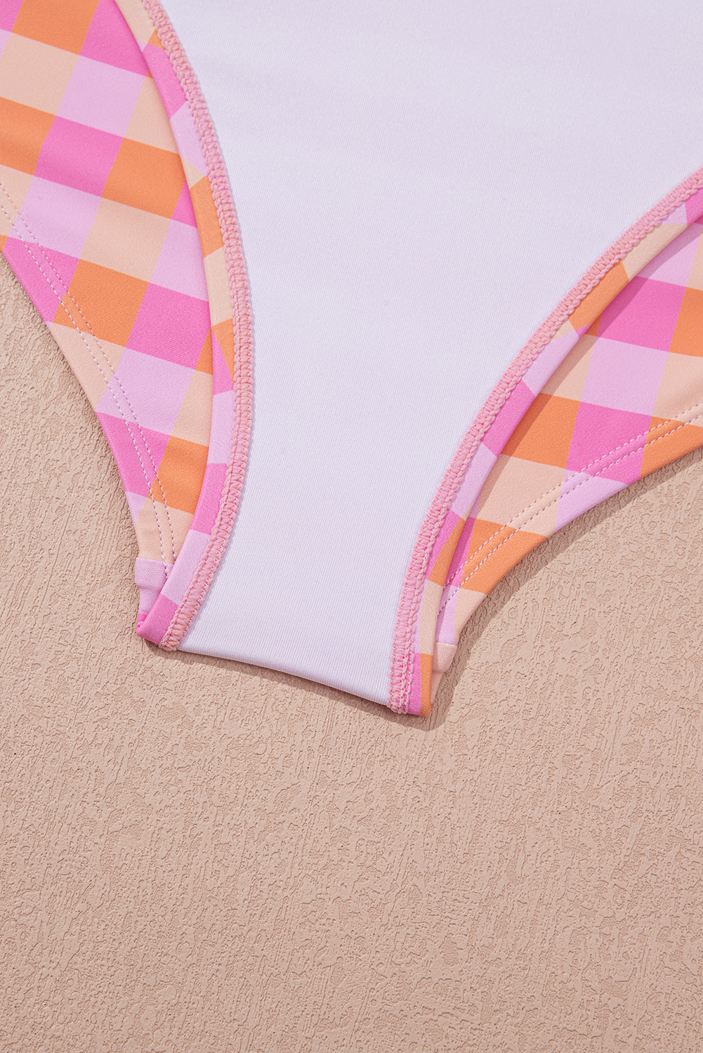 Women's Swimsuit, Pink Gingham, High Waist Bikini, Sarong, 3-Piece Set, Casual Swimwear, Beachwear, Pool Party, Vacation, Summer Style, Plaid Pattern, Bodycon Fit, Round Neck, Wire-Free Support - Detail View 20 Women's Swimsuit, Pink Gingham, High Waist Bikini, Sarong, 3-Piece Set, Casual Swimwear, Beachwear, Pool Party, Vacation, Summer Style, Plaid Pattern, Bodycon Fit, Round Neck, Wire-Free Support - Detail View 20