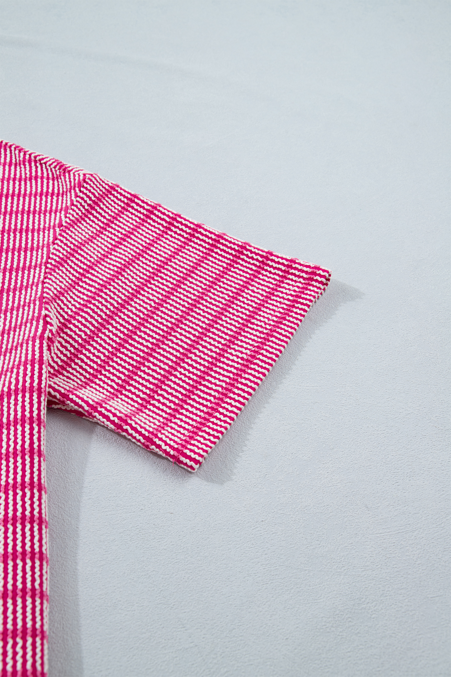 Women's Rose Stripe Short Set – Casual Corded Tee and Elastic Waist Shorts for Summer - Detail View 7 Women's Rose Stripe Short Set – Casual Corded Tee and Elastic Waist Shorts for Summer - Detail View 7