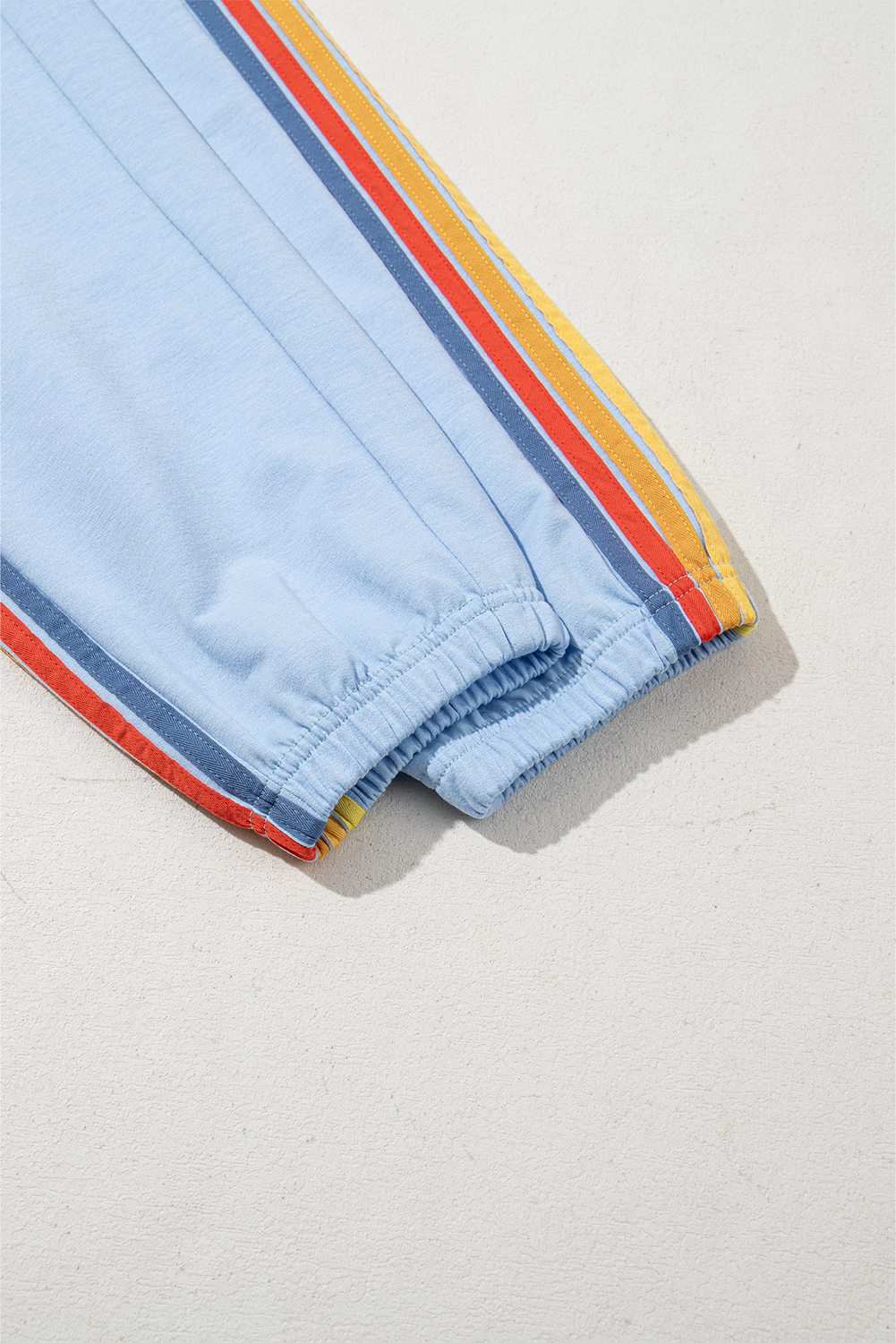 Casual Light Blue Active Sweatpants featuring Playful Rainbow Side Stripes - Detail View 10 Casual Light Blue Active Sweatpants featuring Playful Rainbow Side Stripes - Detail View 10