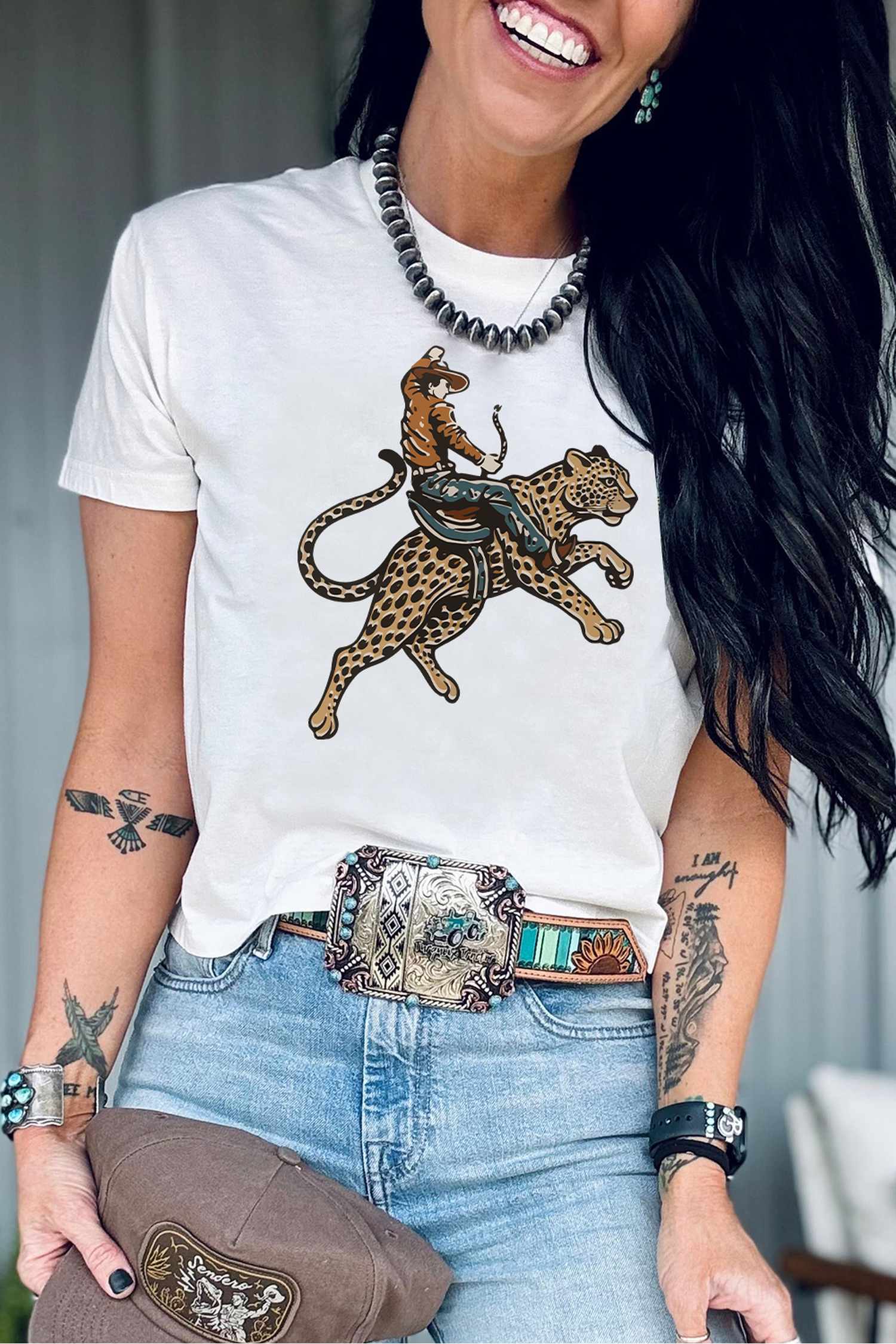 Western Cheetah Print Graphic T-Shirt, Summer Daily Casual - Detail View 5 Western Cheetah Print Graphic T-Shirt, Summer Daily Casual - Detail View 5