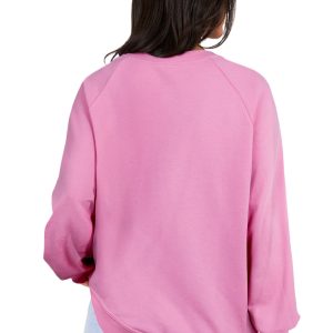 Women's Bright Pink Lace Patched Raglan Sleeve Loose Fit Sweatshirt - Main View