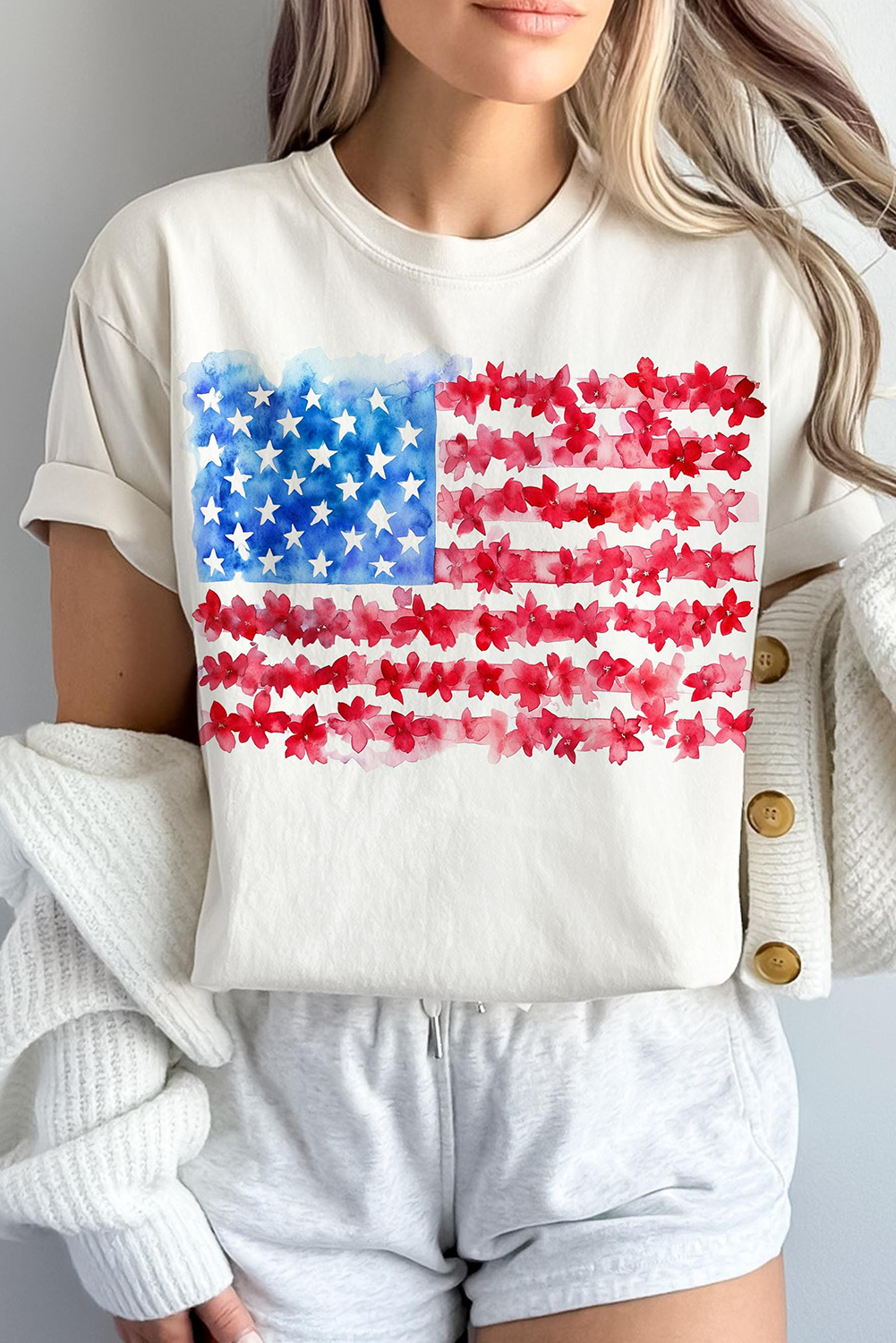 Casual Short Sleeve Round Neck Tee - Stylish USA Flag Design for Summer - Detail View 6 Casual Short Sleeve Round Neck Tee - Stylish USA Flag Design for Summer - Detail View 6