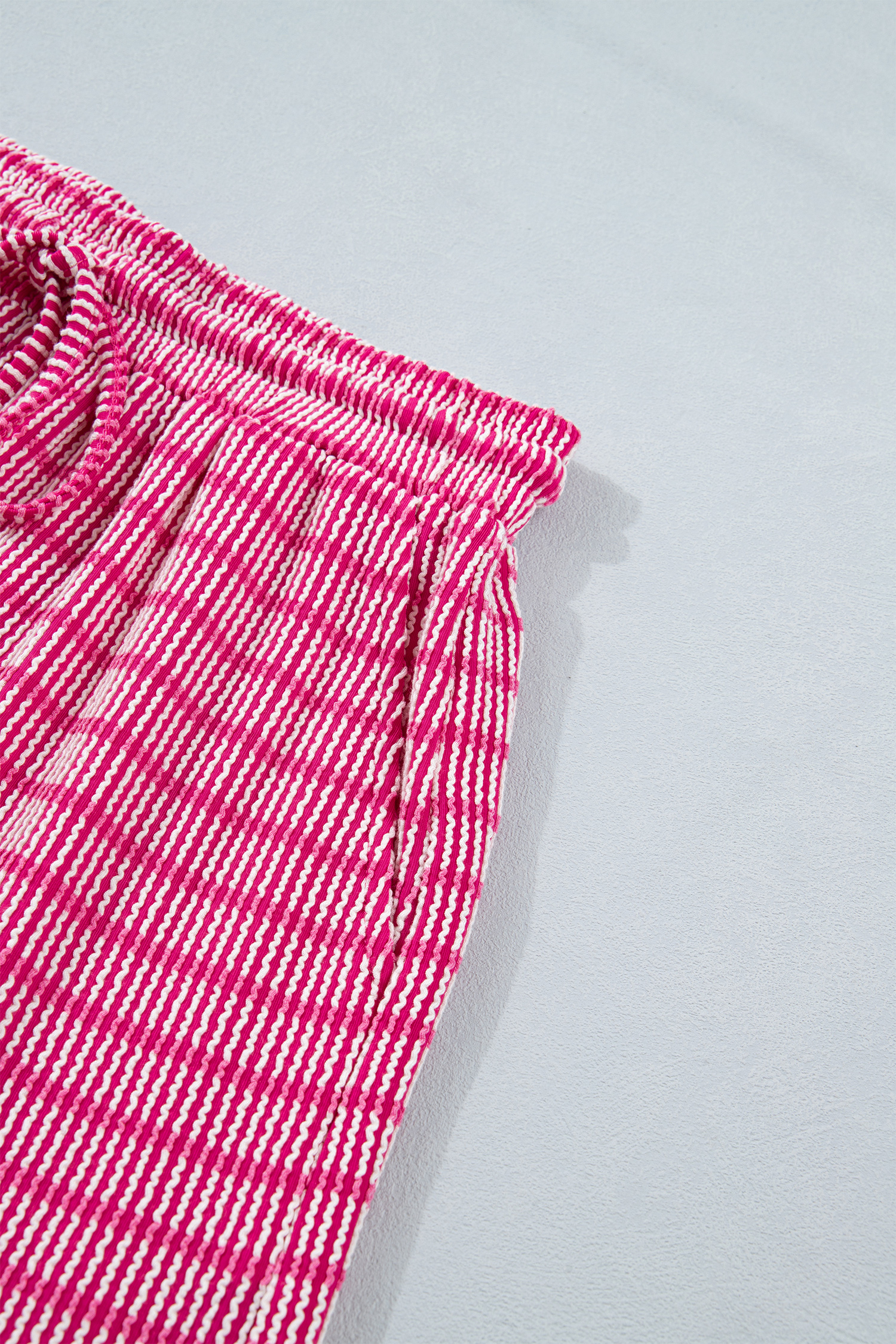Women's Rose Stripe Short Set – Casual Corded Tee and Elastic Waist Shorts for Summer - Detail View 13 Women's Rose Stripe Short Set – Casual Corded Tee and Elastic Waist Shorts for Summer - Detail View 13