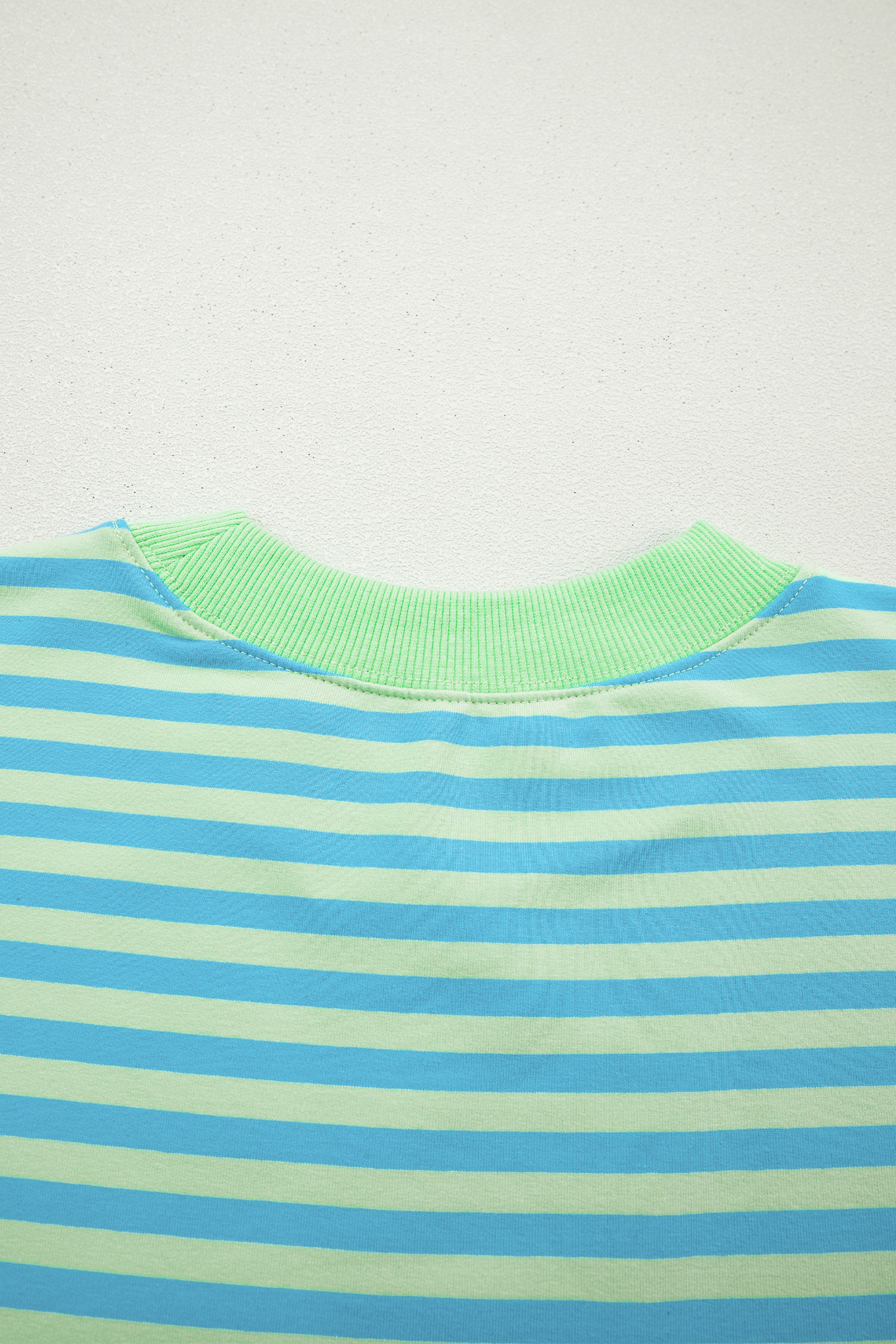 Women's Green Striped 2-Piece Lounge Set – Long Sleeve Pullover and High Waist Shorts - Detail View 7 Women's Green Striped 2-Piece Lounge Set – Long Sleeve Pullover and High Waist Shorts - Detail View 7