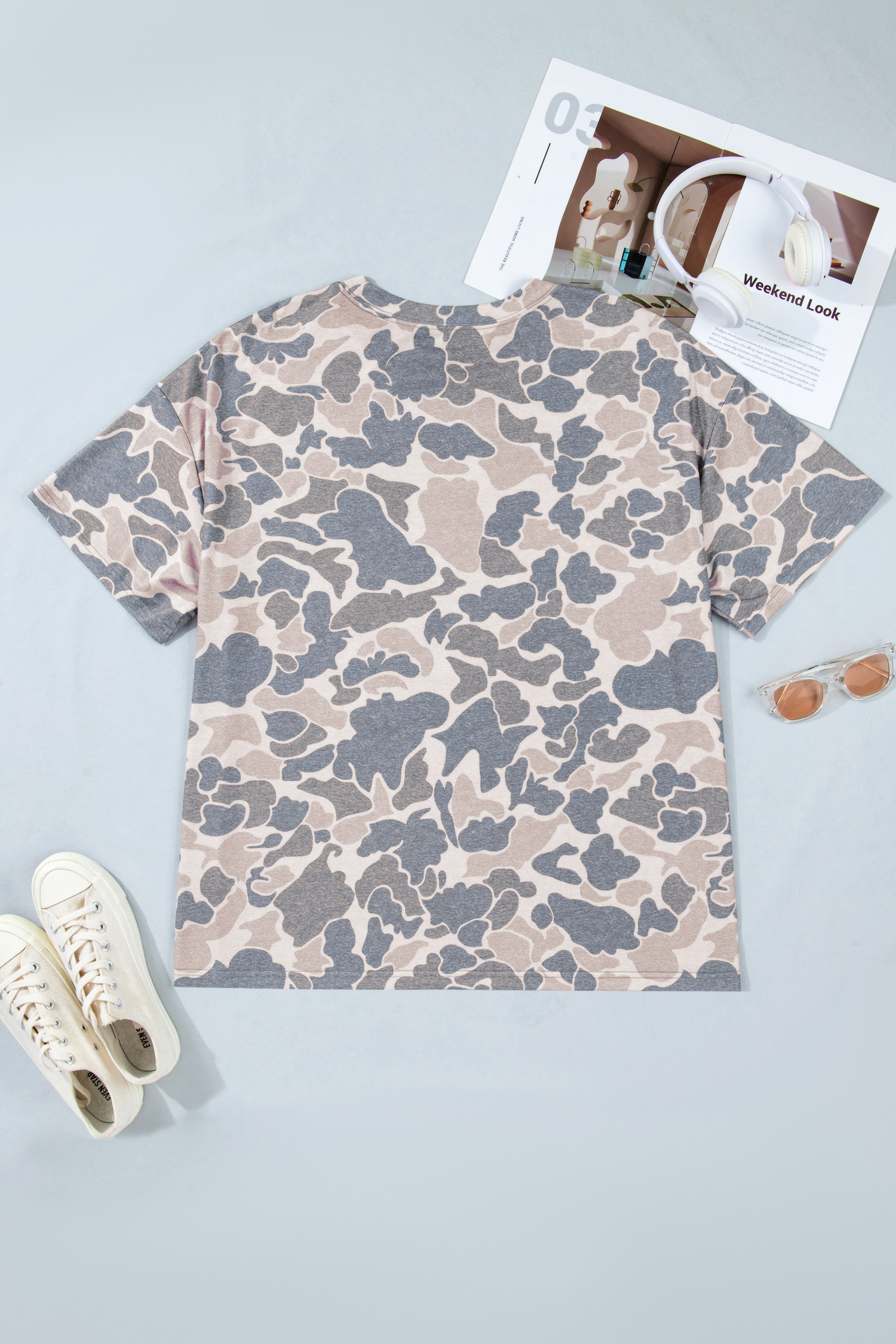 Retro Camouflage Women's Plus Size Summer Tee – Lightweight Multicolour Round Neck T-Shirt, Western Casual Outfit - Detail View 3 Retro Camouflage Women's Plus Size Summer Tee – Lightweight Multicolour Round Neck T-Shirt, Western Casual Outfit - Detail View 3