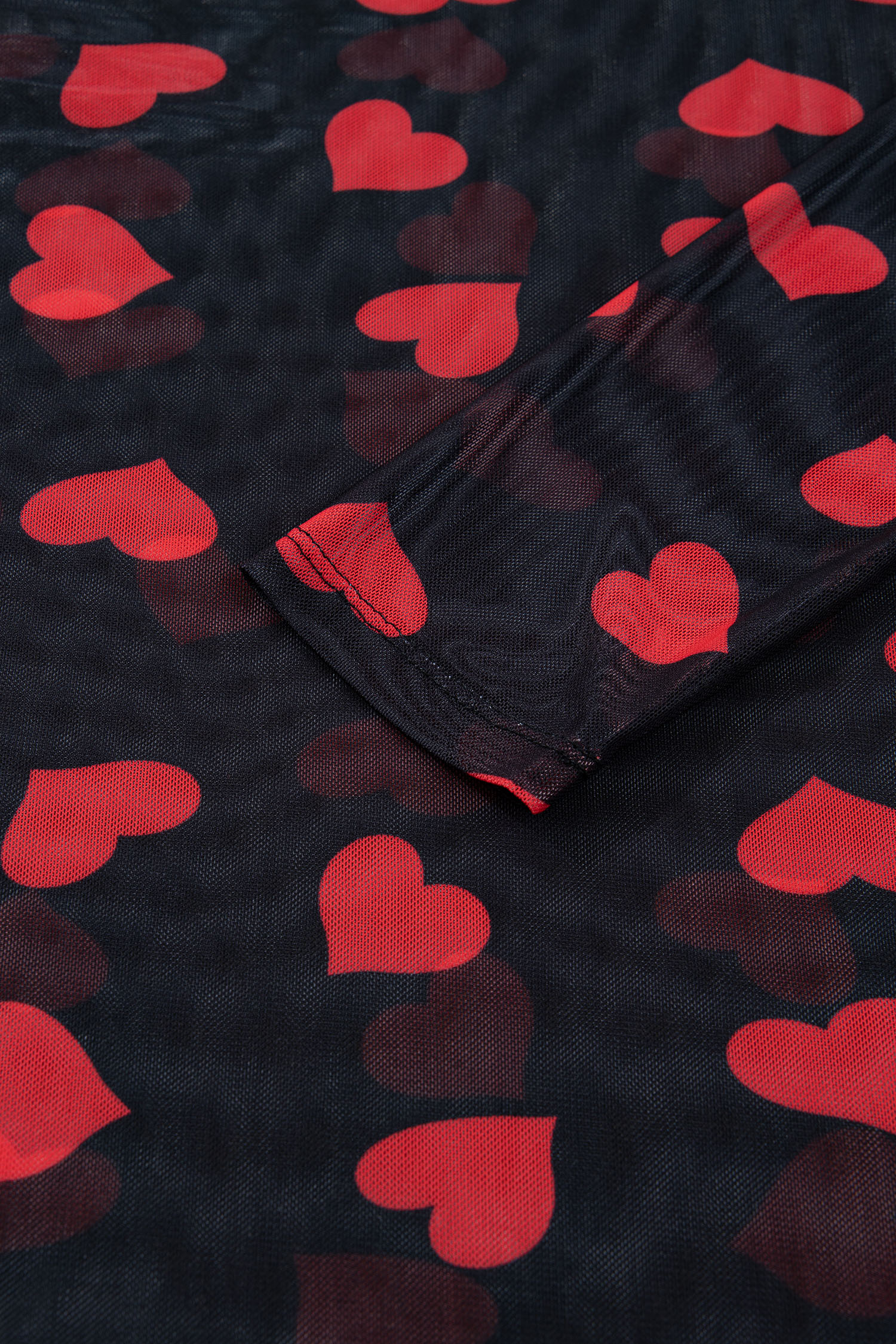 Feminine Black Sheer Mesh Top with Heart Print – Perfect for Night Out and Valentine's Celebrations - Detail View 12 Feminine Black Sheer Mesh Top with Heart Print – Perfect for Night Out and Valentine's Celebrations - Detail View 12