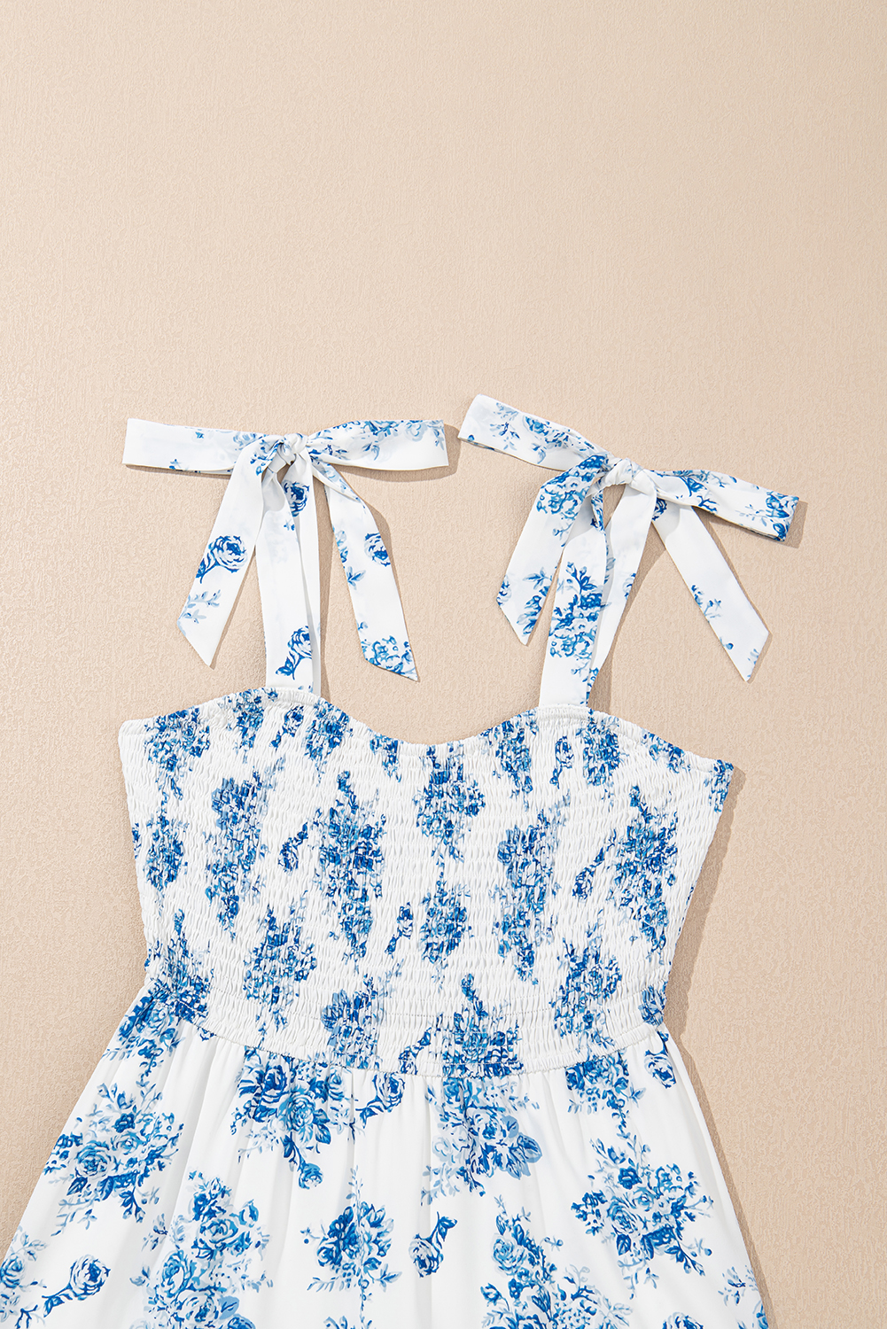 Charming Women's Sleeveless A-Line Dress with Shirred Bodice and Floral Design - Detail View 6 Charming Women's Sleeveless A-Line Dress with Shirred Bodice and Floral Design - Detail View 6