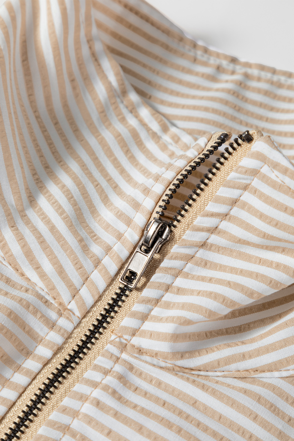 Women's Top, Smoke Gray, Quarter Zip, Striped Patchwork, Drop Shoulder, Long Sleeve, Casual Style, Daily Wear, Fall Fashion, Comfortable Fit, Shift Silhouette, 65% Polyester, 35% Cotton, Unique Design - Detail View 8 Women's Top, Smoke Gray, Quarter Zip, Striped Patchwork, Drop Shoulder, Long Sleeve, Casual Style, Daily Wear, Fall Fashion, Comfortable Fit, Shift Silhouette, 65% Polyester, 35% Cotton, Unique Design - Detail View 8