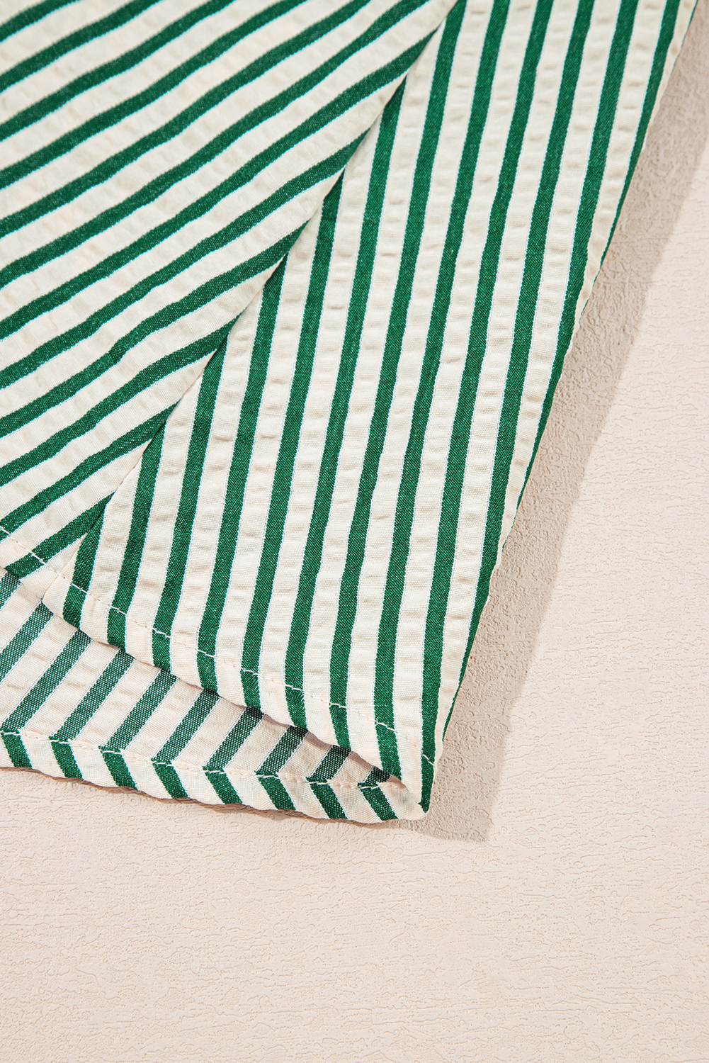 Elegant A-Line Midi Dress with Long Sleeves and Pockets - Green Striped Design - Detail View 10 Elegant A-Line Midi Dress with Long Sleeves and Pockets - Green Striped Design - Detail View 10