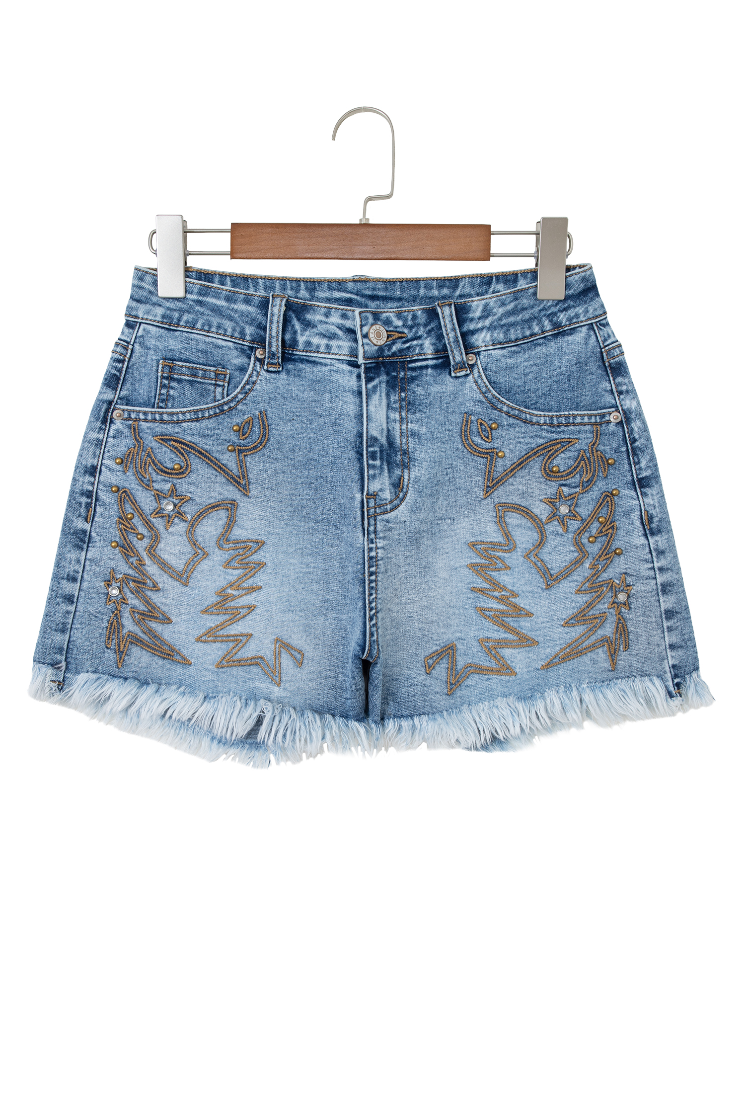 Women's Western Print Denim Shorts – Stylish High Waist Embroidered Jean Shorts, Gift for Her - Detail View 3 Women's Western Print Denim Shorts – Stylish High Waist Embroidered Jean Shorts, Gift for Her - Detail View 3