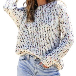 Women's White Confetti Reversible Twist Sweater - Versatile and Stylish - Main View