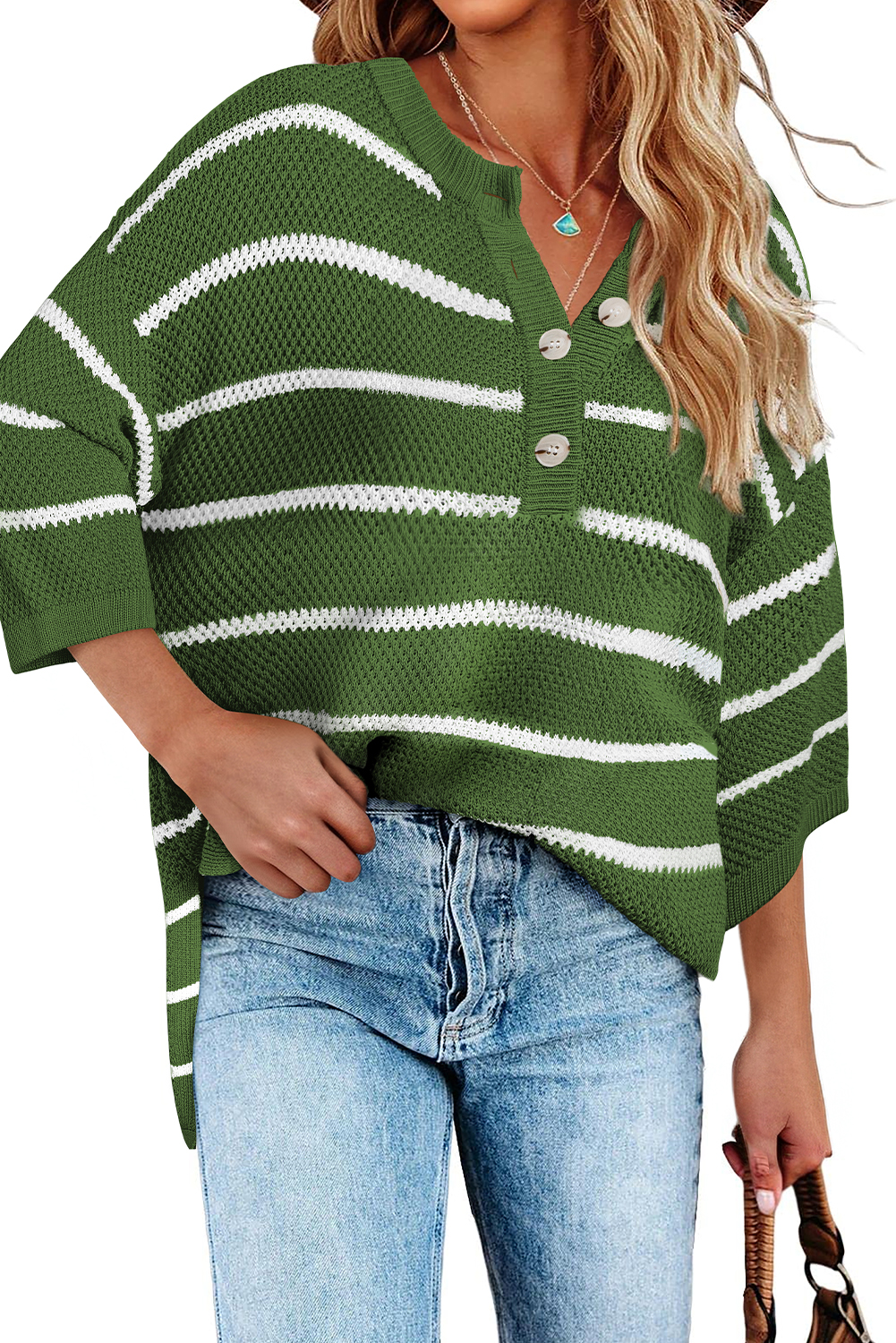 Flattering Women's Round Neck Knit Top - Stylish Button Detail for Daily Wear - Detail View 15 Flattering Women's Round Neck Knit Top - Stylish Button Detail for Daily Wear - Detail View 15