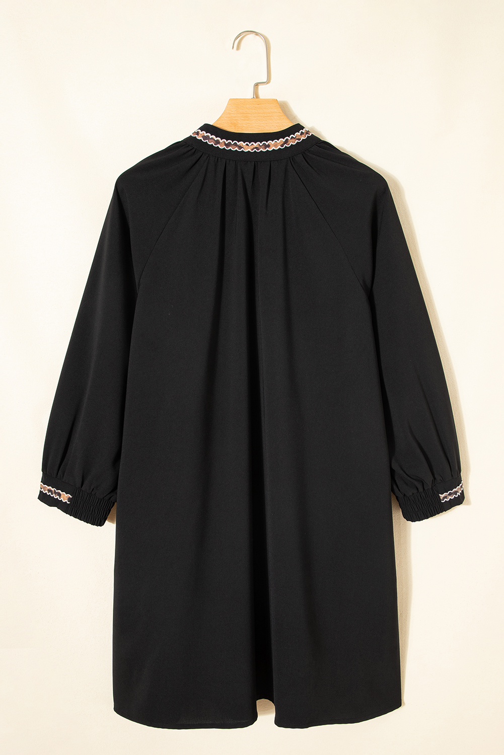 Southern Belle Black Mini Dress: Contrast Trim Bracelet Sleeve Style for Fall - Detail View 14 Southern Belle Black Mini Dress: Contrast Trim Bracelet Sleeve Style for Fall - Detail View 14