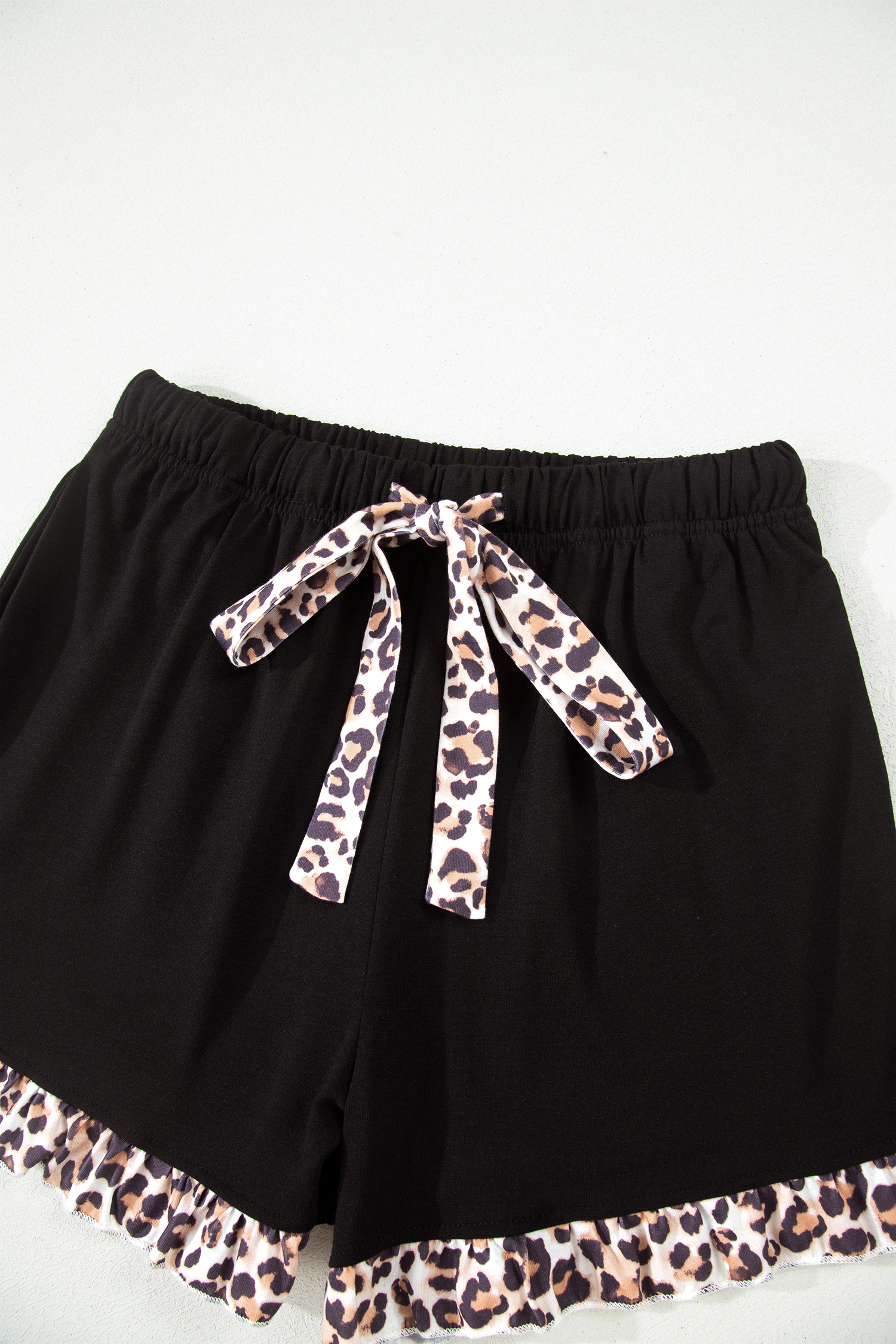 Women's Leopard Patchwork Pajama Set – Short Sleeve Lapel Shirt and Drawstring Shorts, Casual Home Loungewear - Detail View 10 Women's Leopard Patchwork Pajama Set – Short Sleeve Lapel Shirt and Drawstring Shorts, Casual Home Loungewear - Detail View 10