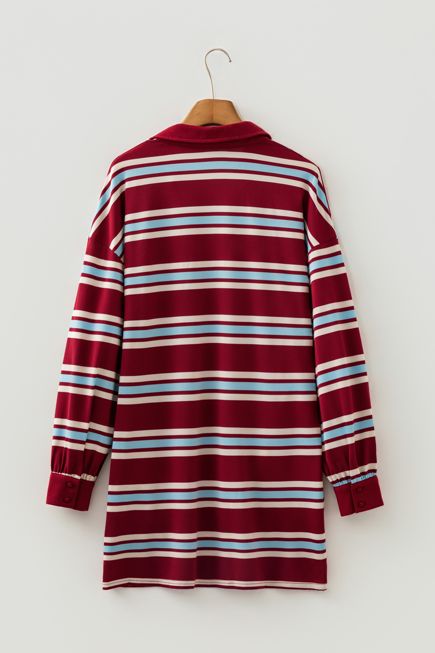 Women's Striped Polo Collar Mini Dress – Retro Long Sleeve Shift - Detail View 7 Women's Striped Polo Collar Mini Dress – Retro Long Sleeve Shift - Detail View 7