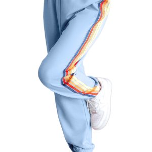 Women's Light Blue High Waist Sweatpants with Rainbow Stripes - Main View