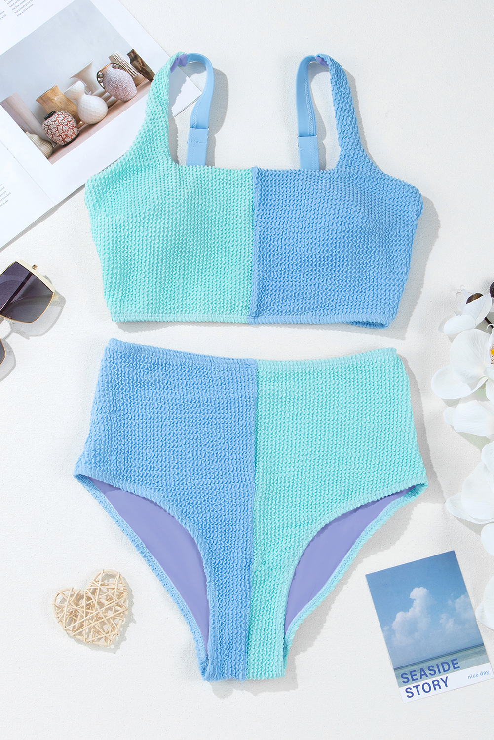 Women's Padded Wire-Free Sky Blue Bikini – Colorblock Design for Active Summer Outings - Detail View 21 Women's Padded Wire-Free Sky Blue Bikini – Colorblock Design for Active Summer Outings - Detail View 21