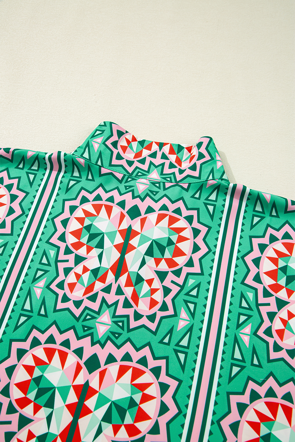 Women's Blouse, Sea Green, Abstract Print, Contrast Striped, V Neck, Half Sleeve, Bohemian Style, Lightweight, Comfortable, Daily Wear, Unique Design, Summer Fashion, Tops & Shirts - Detail View 8 Women's Blouse, Sea Green, Abstract Print, Contrast Striped, V Neck, Half Sleeve, Bohemian Style, Lightweight, Comfortable, Daily Wear, Unique Design, Summer Fashion, Tops & Shirts - Detail View 8