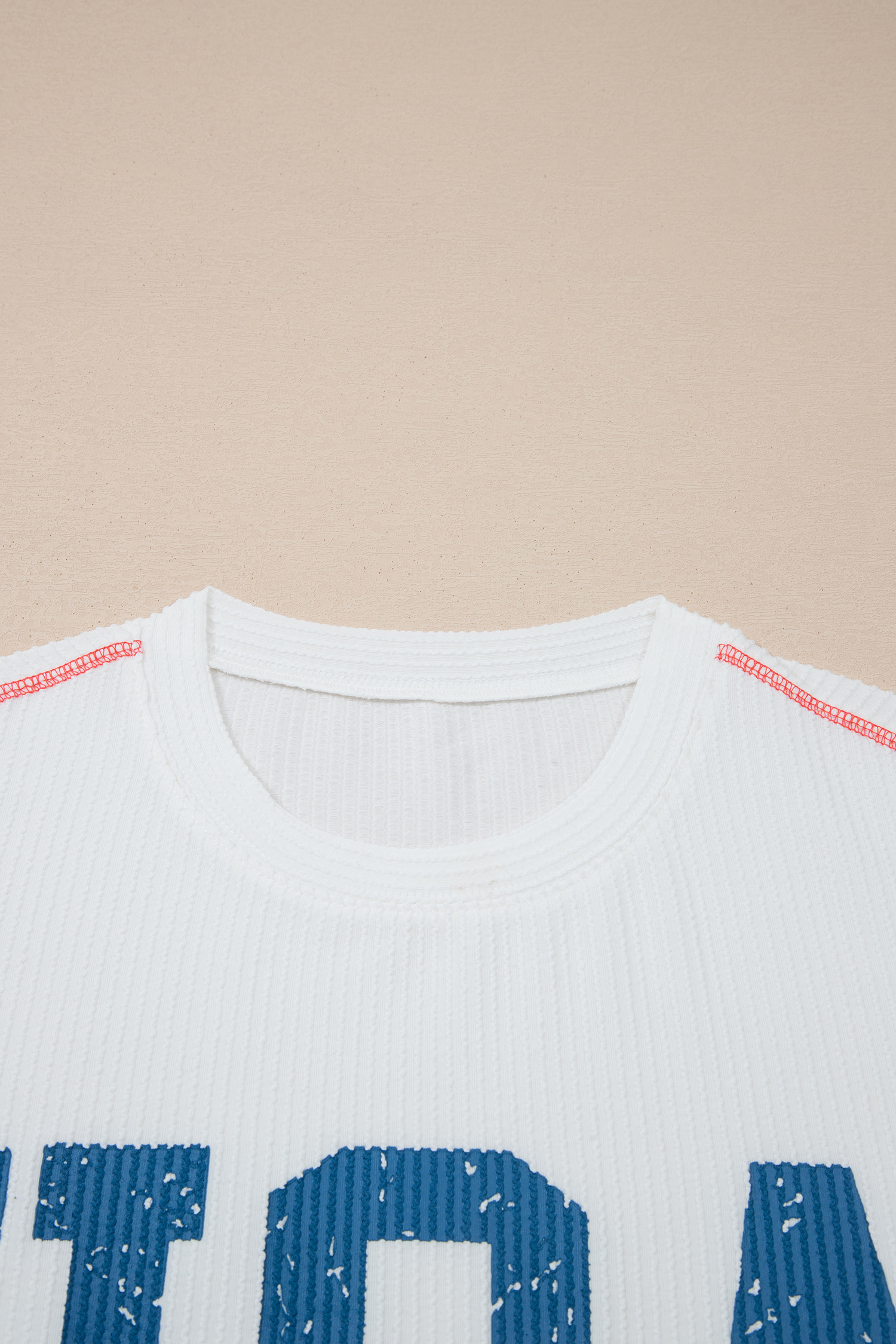 Women's Ribbed Shift Top with USA Slogan – Breathable Half Sleeve Casual Tee for Summer - Detail View 9 Women's Ribbed Shift Top with USA Slogan – Breathable Half Sleeve Casual Tee for Summer - Detail View 9