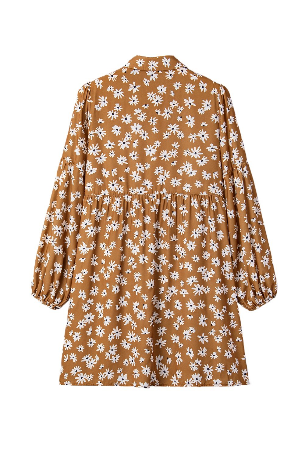 Women's Khaki Plus Size Floral Print V-Neck Puff Sleeve Dress for Daily Wear - Main View Women's Khaki Plus Size Floral Print V-Neck Puff Sleeve Dress for Daily Wear - Main View