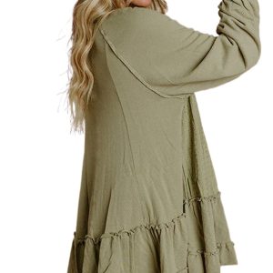 Women's Laurel Green Jacquard Mini Dress – Ruffled Long Sleeve for Spring Casual Outings - Main View