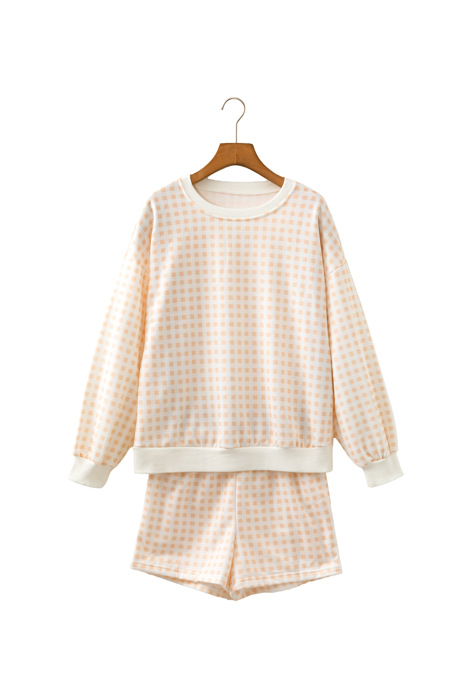 Casual Yellow Plaid Lounge Set – Women's Long Sleeve Top Shorts - Detail View 5 Casual Yellow Plaid Lounge Set – Women's Long Sleeve Top Shorts - Detail View 5