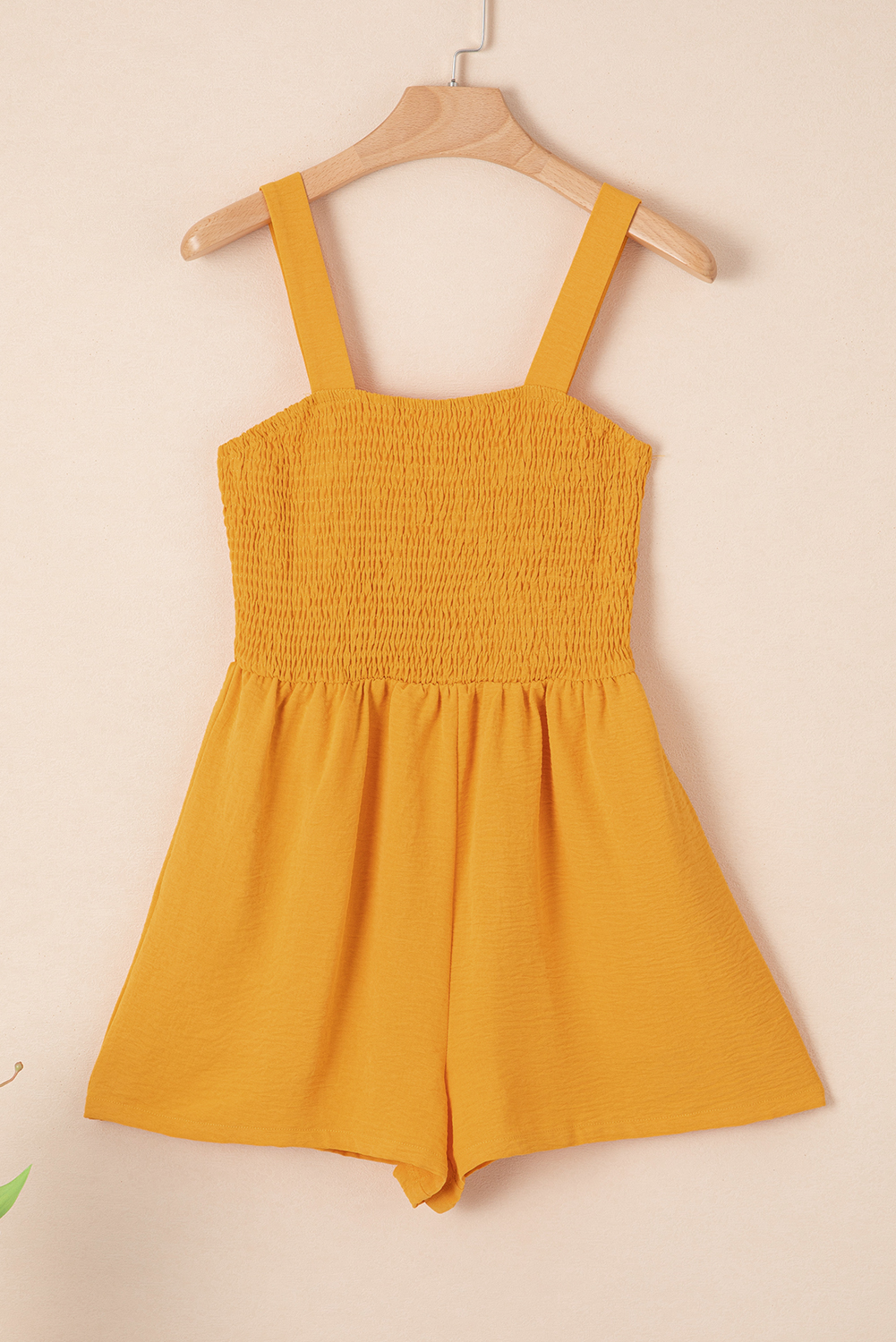 Sleeveless Casual Romper for Women – Ginger Off-the-Shoulder Smocked Waist Summer Outfit - Detail View 5 Sleeveless Casual Romper for Women – Ginger Off-the-Shoulder Smocked Waist Summer Outfit - Detail View 5