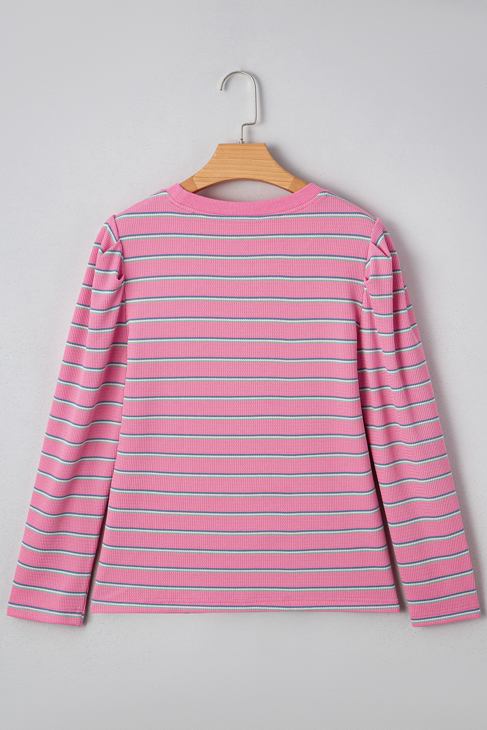 Women's Casual Rose Stripe Textured Knit Round Neck Long Sleeve Top - Detail View 5 Women's Casual Rose Stripe Textured Knit Round Neck Long Sleeve Top - Detail View 5