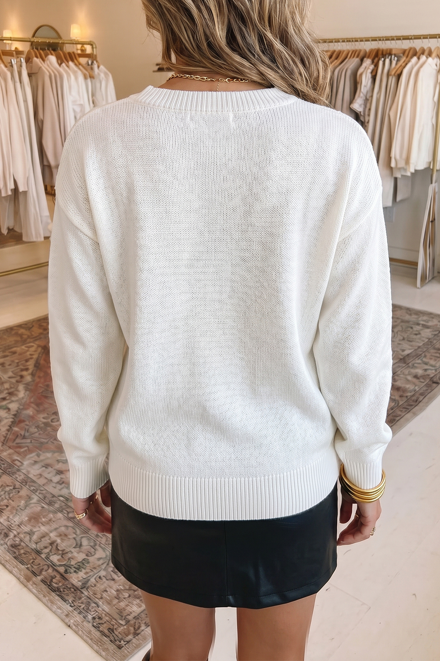 Women's Fall Pullover Sweater, Soft Drop Shoulder Knit - Detail View 3 Women's Fall Pullover Sweater, Soft Drop Shoulder Knit - Detail View 3