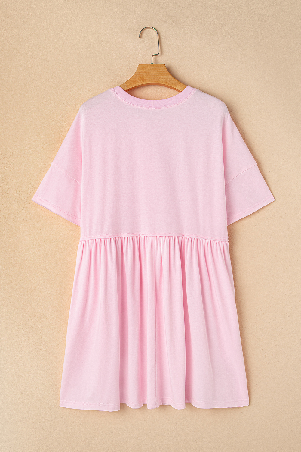 Women's Light Pink Solid Color Pocketed Raw Edge Babydoll Dress - Casual Summer Mini Dress - Detail View 9 Women's Light Pink Solid Color Pocketed Raw Edge Babydoll Dress - Casual Summer Mini Dress - Detail View 9
